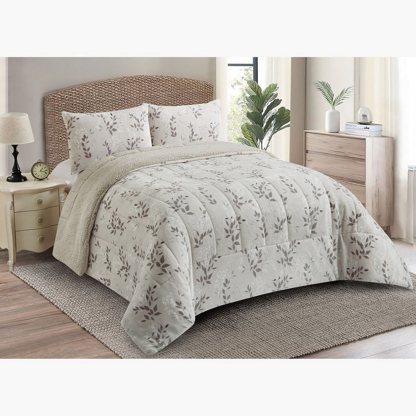 Pilvi 2-Piece Botanic Printed Flannel Twin Comforter Set - 150x220 cm-Comforter Sets-image-0