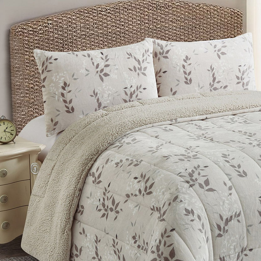Pilvi 2-Piece Botanic Printed Flannel Twin Comforter Set - 150x220 cm-Comforter Sets-image-1