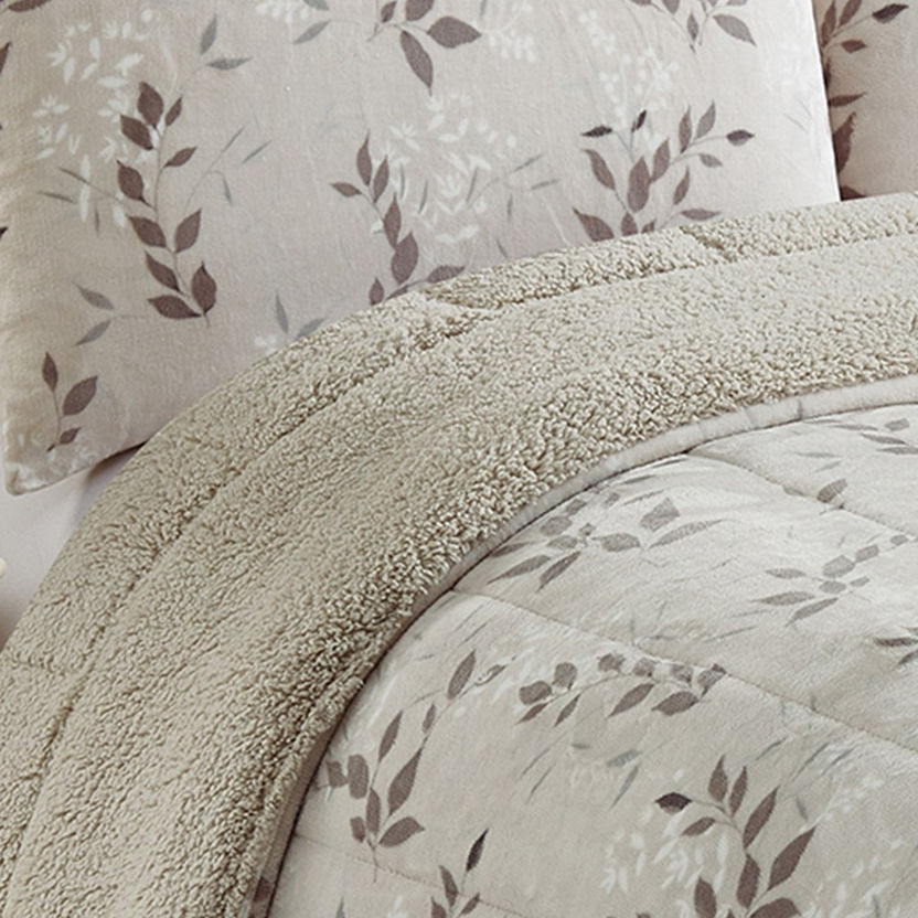Pilvi 2-Piece Botanic Printed Flannel Twin Comforter Set - 150x220 cm-Comforter Sets-image-3