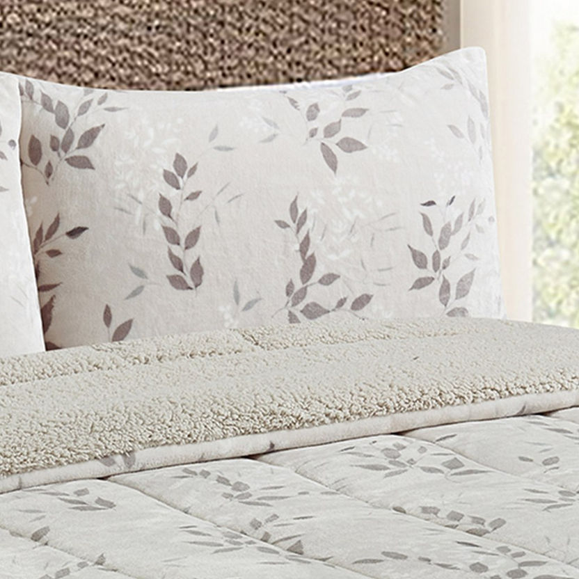 Pilvi 2-Piece Botanic Printed Flannel Twin Comforter Set - 150x220 cm-Comforter Sets-image-4