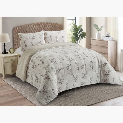 Pilvi 3-Piece Botanic Print King Flannel Comforter Set - 220x240 cms