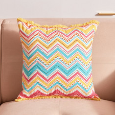 Moirang Leina Striped Beaded Cushion Cover - 40x40 cm