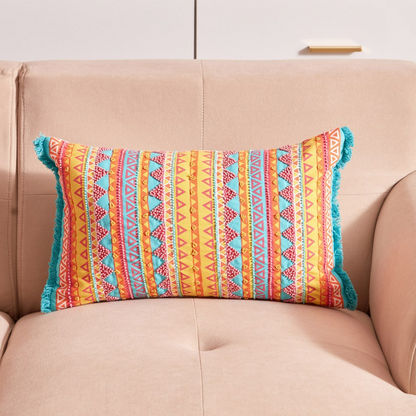Moirang Niru Geometric Triangle Beaded Filled Cushion - 30x50 cm