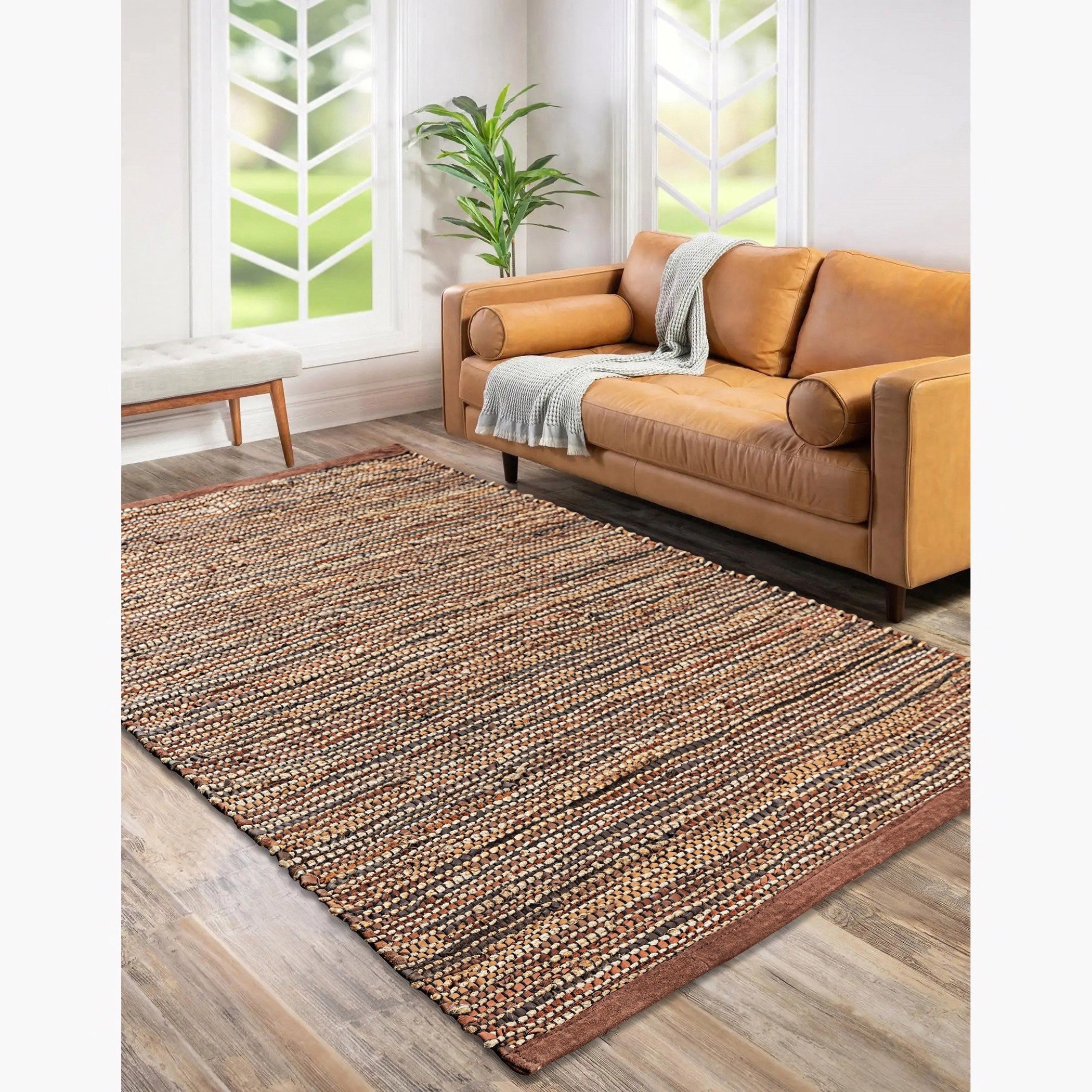 سجادة من الجوت والجلد من سمكة -  110x160 سم-hbxdecorandfurnishings-floorcoverings-rugs-image-1