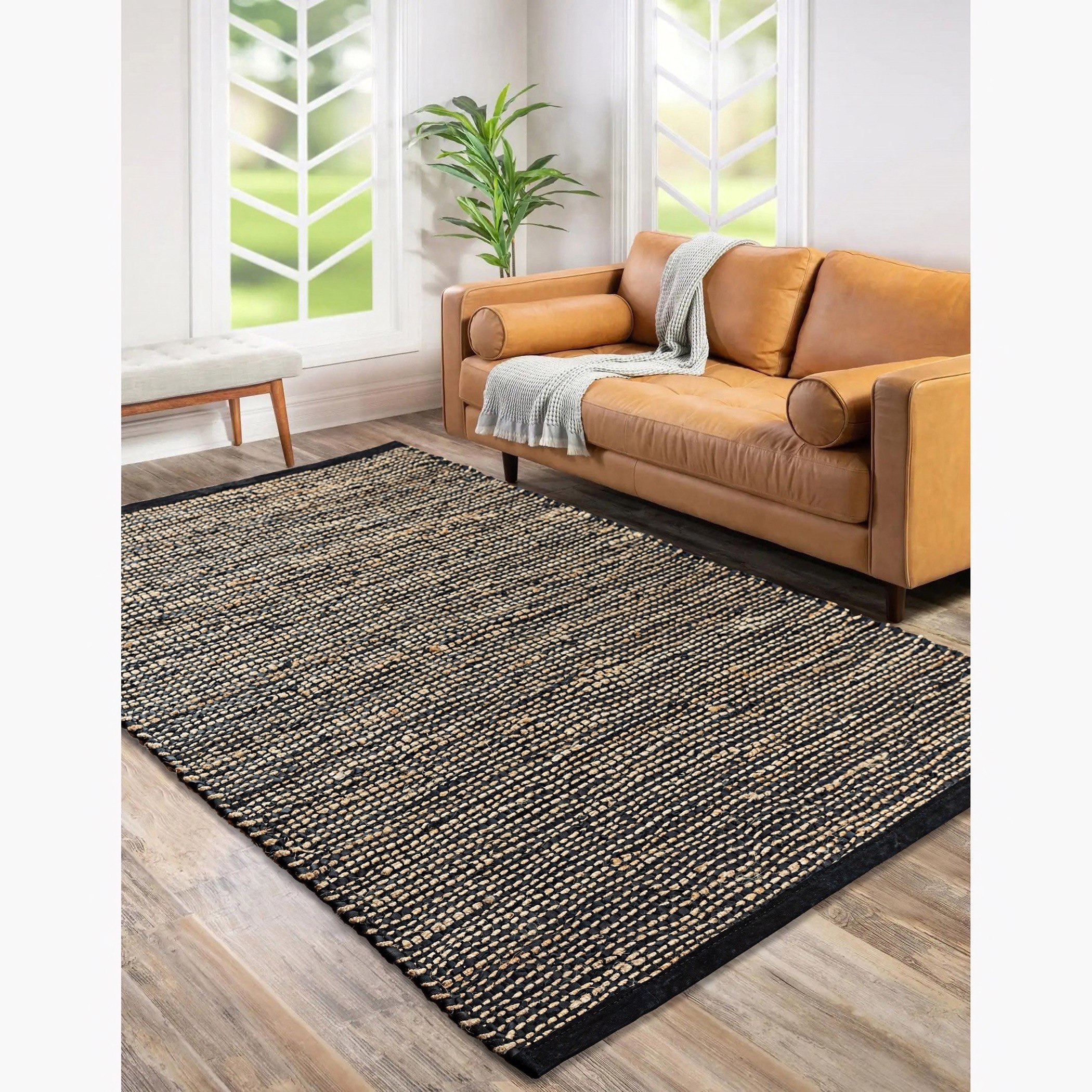سجادة من الجوت والجلد من سمكة -  110x160 سم-hbxdecorandfurnishings-floorcoverings-rugs-image-1