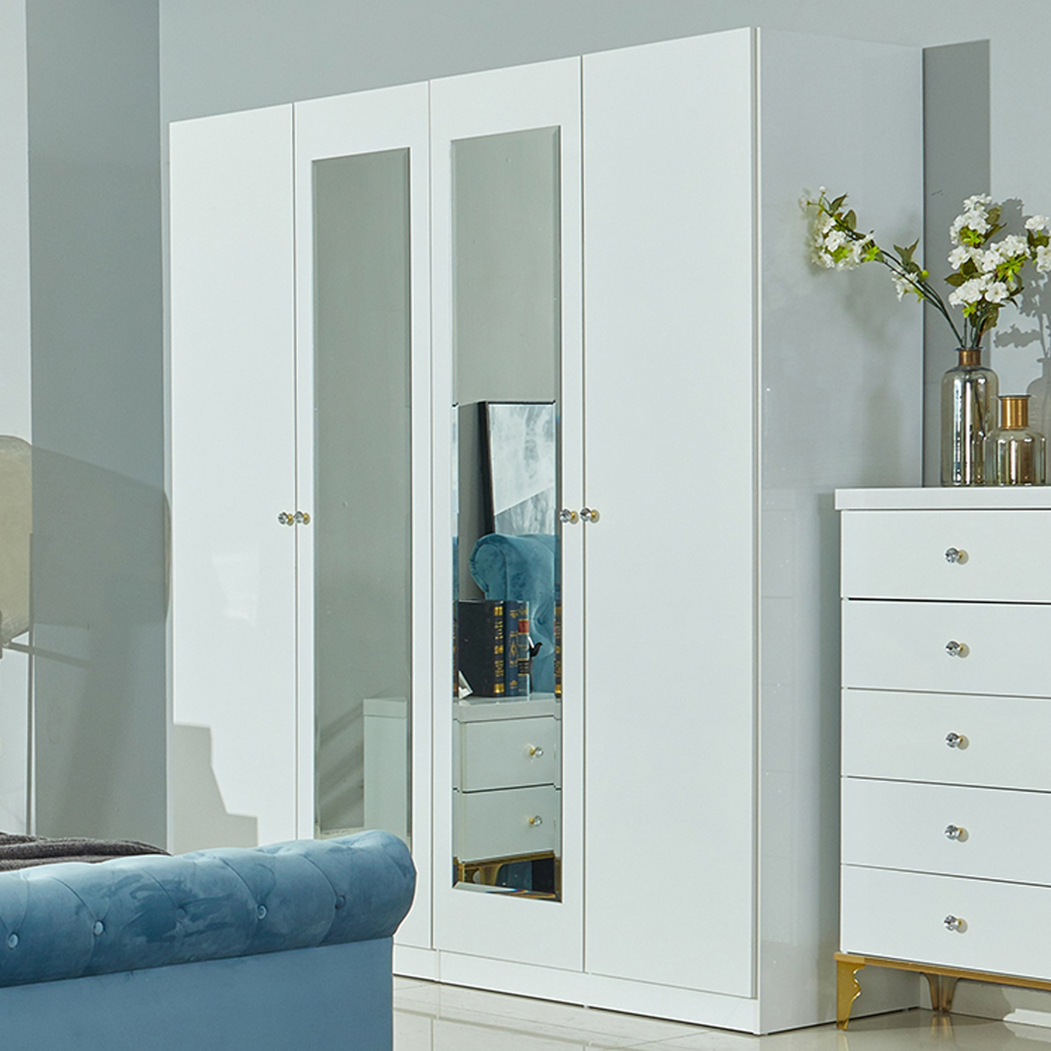 خزانة ملابس بـ 4 أبواب ومرآة من أورو-hbxfurniture-wardrobes-image-1