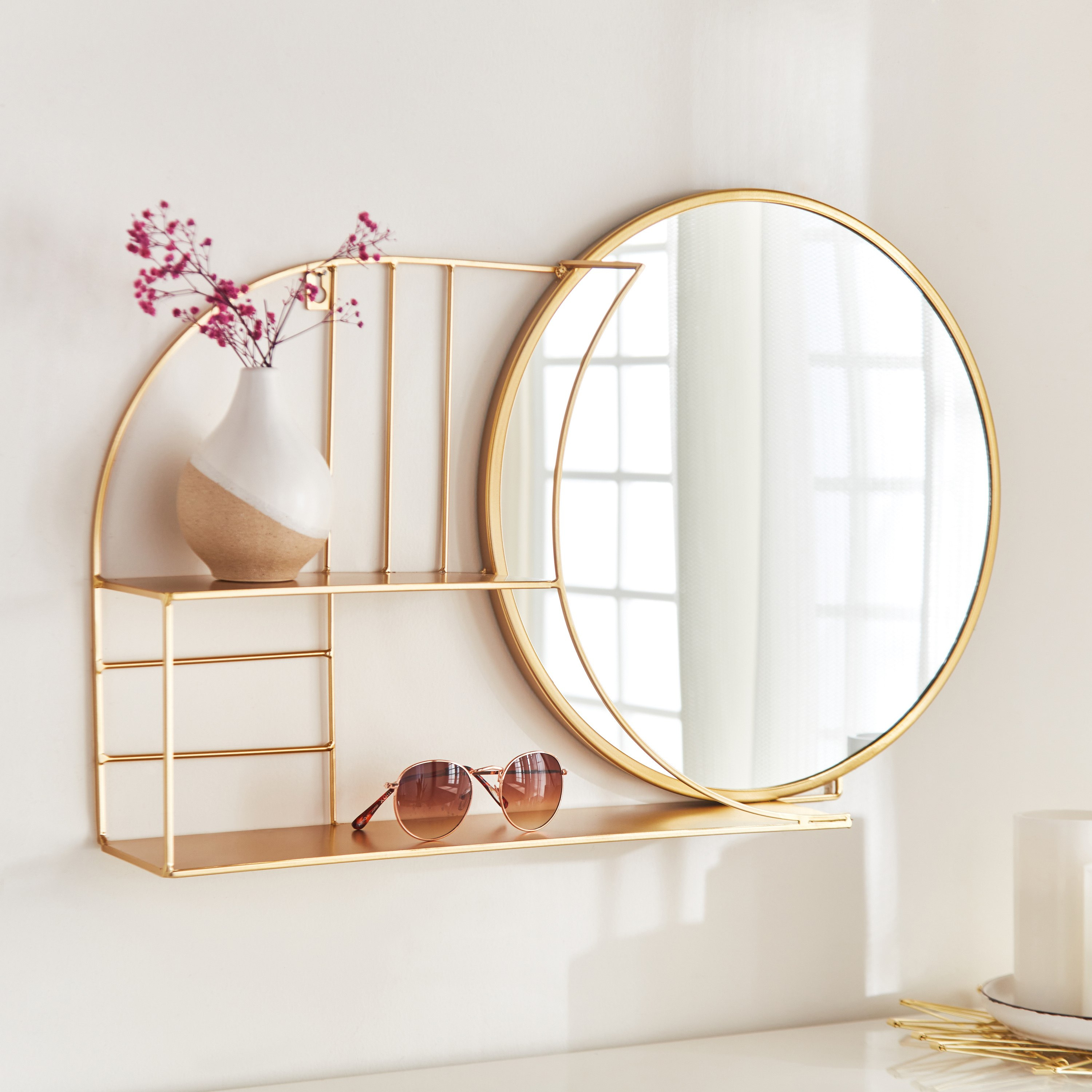 Hailee Modern Metal Circle Shelf Mirror - 66x10x40 cm-PROMO_HB_AE_B1G1_250925-image-1