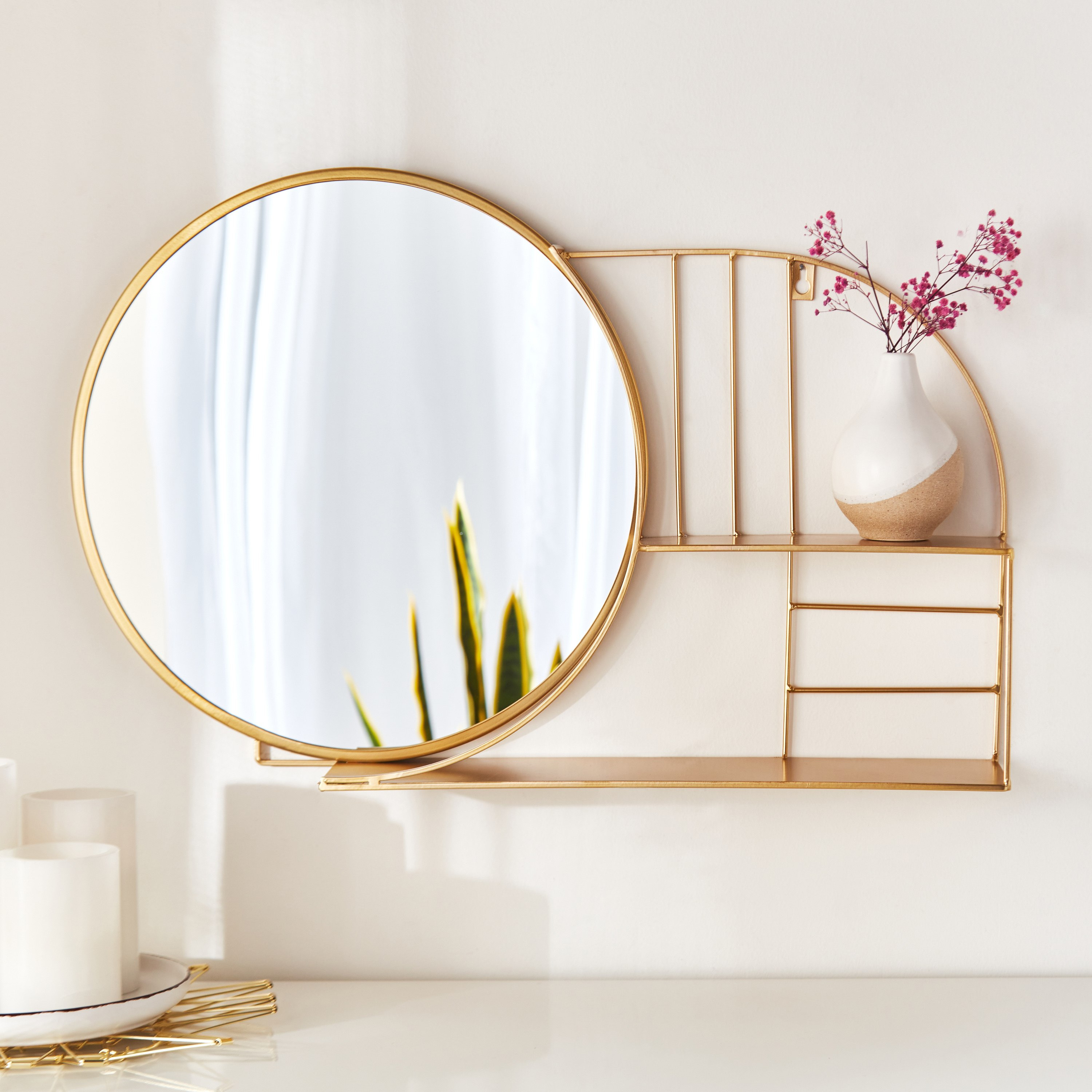 Hailee Modern Metal Circle Shelf Mirror - 66x10x40 cm-PROMO_HB_AE_B1G1_250925-image-2