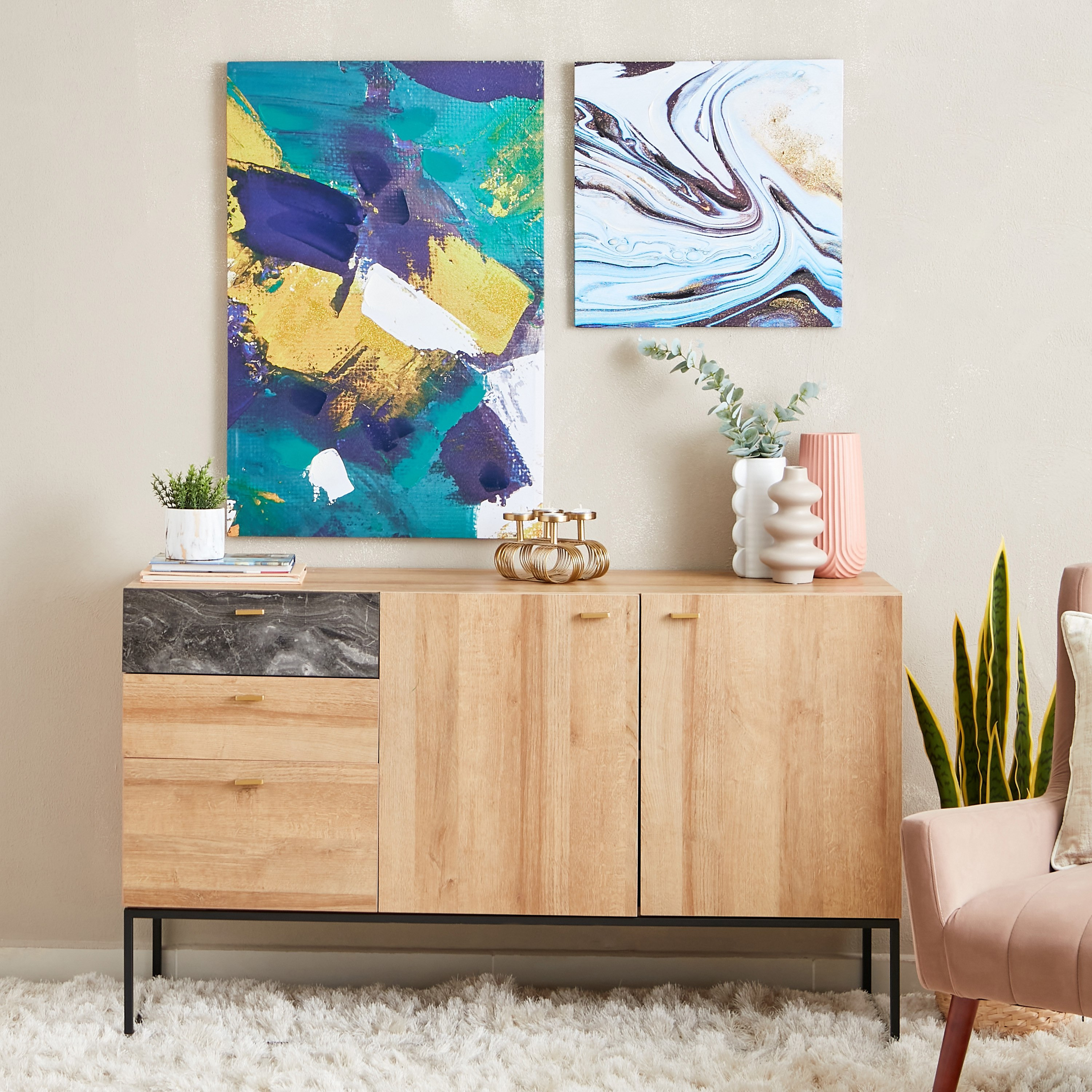 لوحة مؤطرة بتصميم عصري تجريدي من سيرا - 50x50 سم-hbxhomeware-hbxdecorandfurnishings-image-5