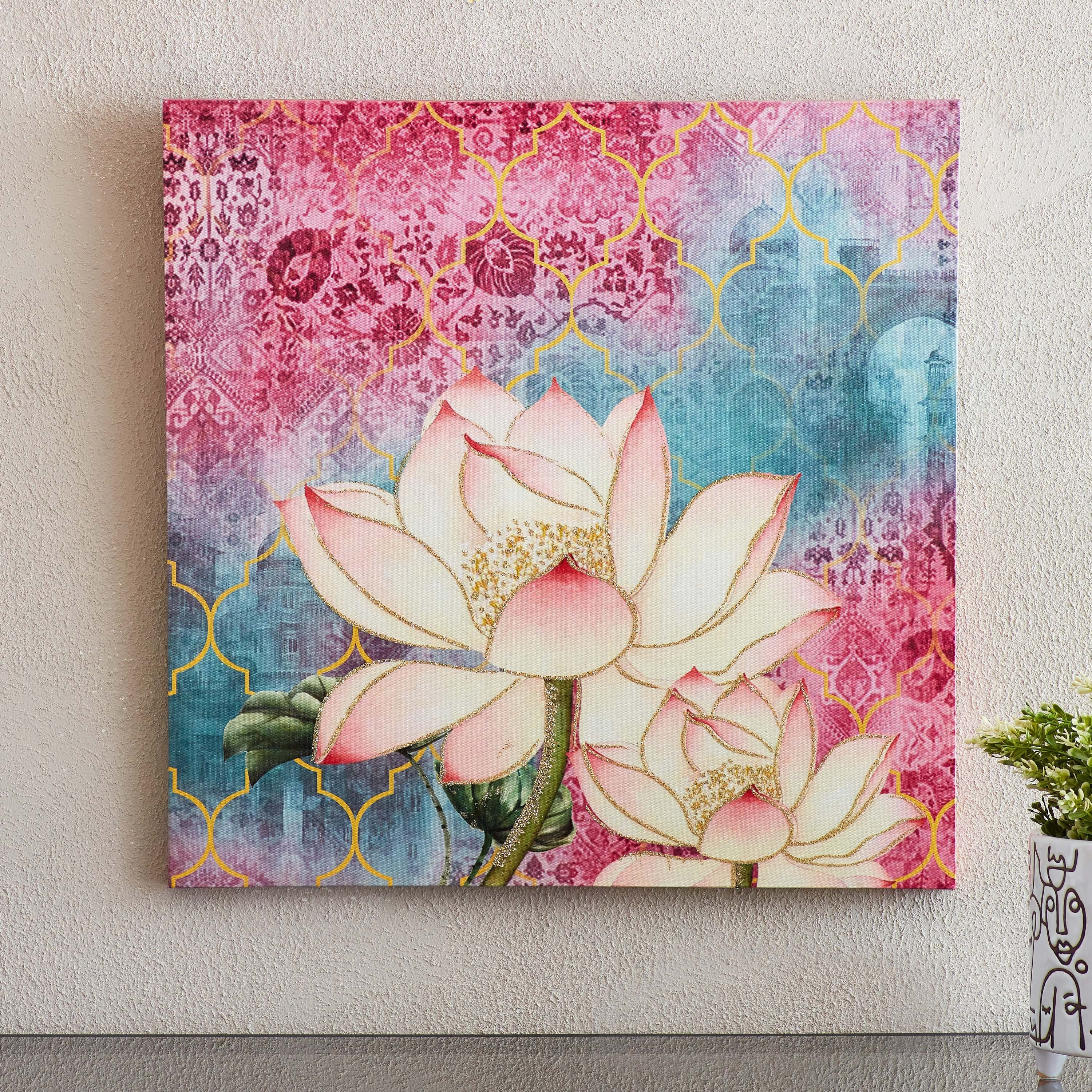 زينة حائط كانفاس مؤطرة بتصميم زهرة اللوتس من سيرا - 50x50 سم-hbxbedroom-decorandaccessories-photoframes-image-1