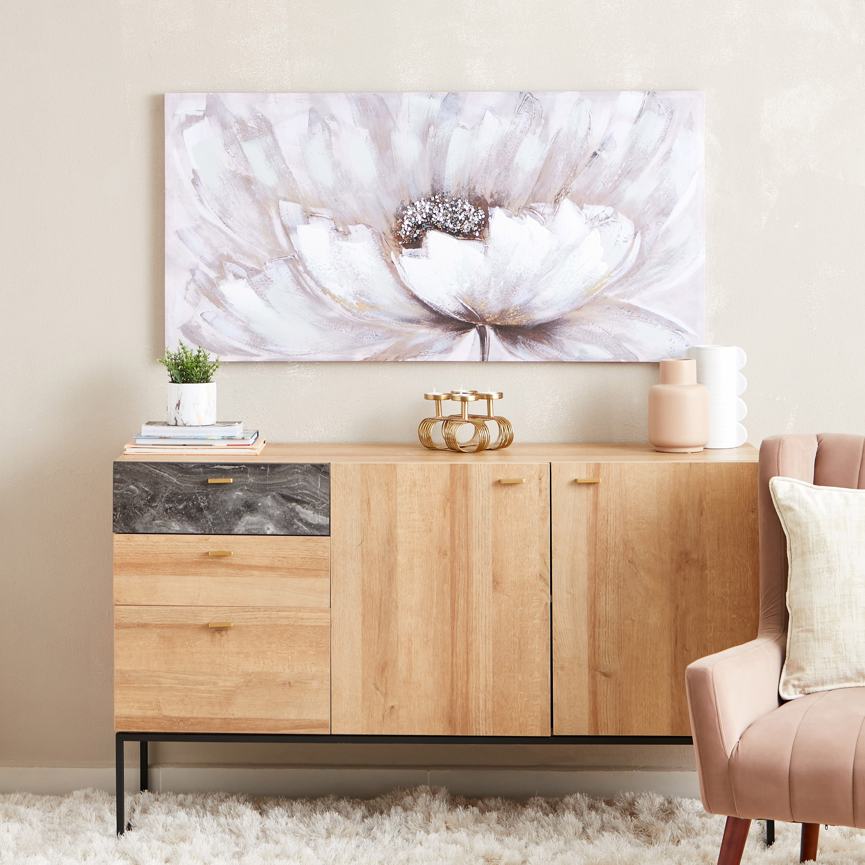 لوحة مؤطرة بتصميم زهرة تجريدية من سيرا - 120x60 سم-hbxhomeware-hbxdecorandfurnishings-image-5