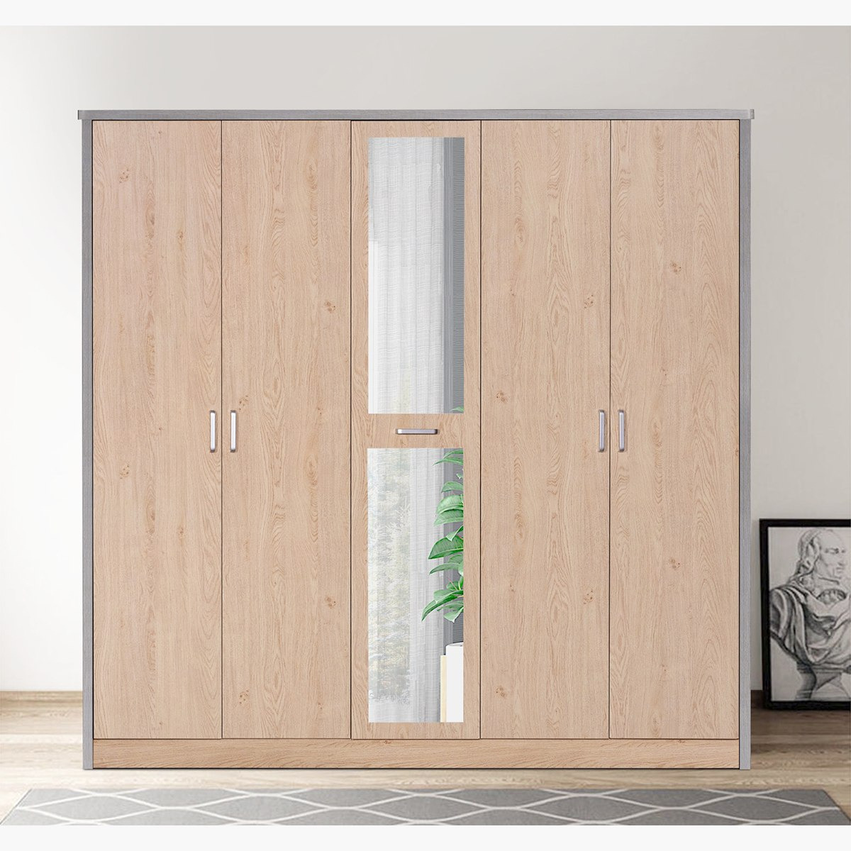 Movo Crescent 5-Door Wardrobe with Mirror-hbxfurniture-wardrobes-image-1
