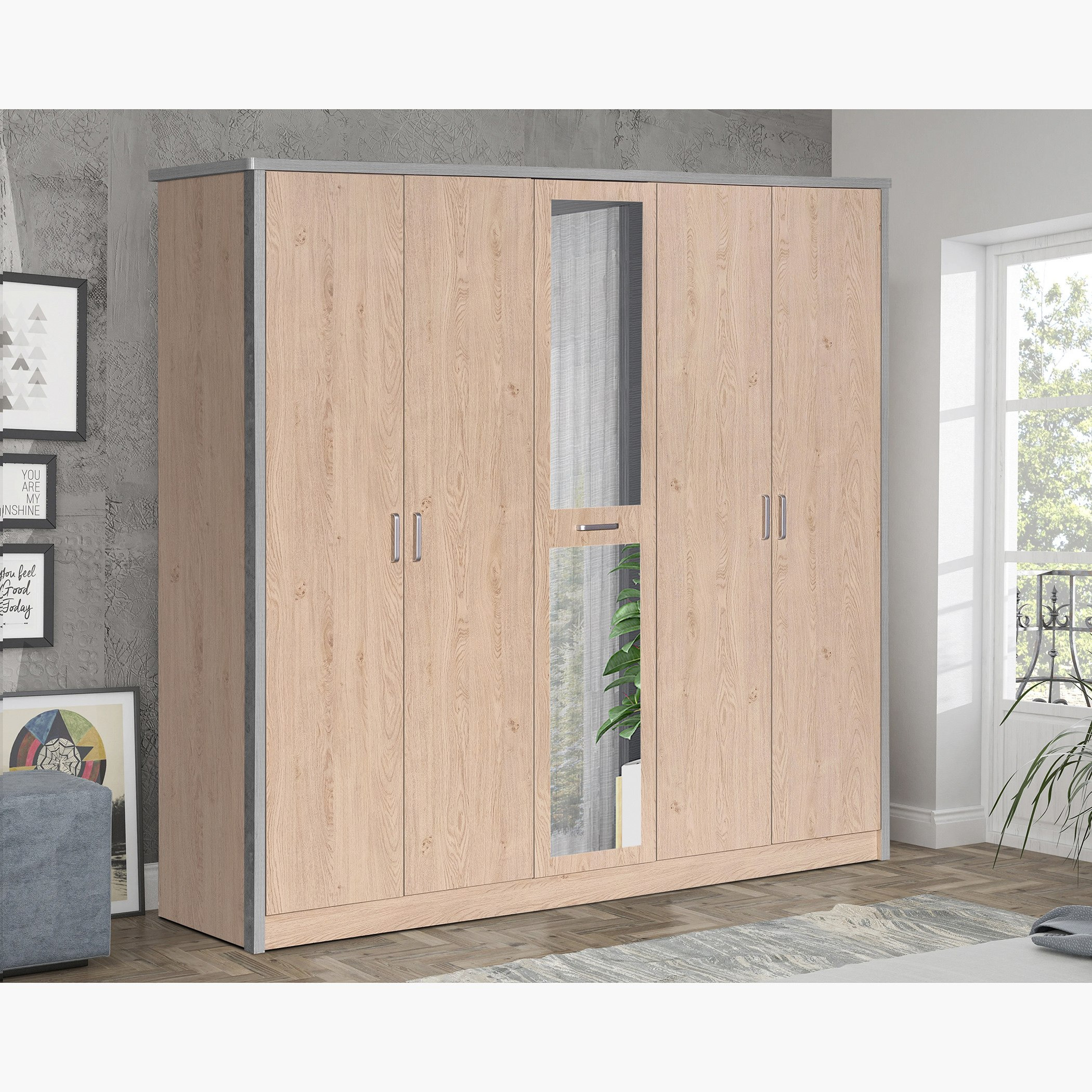 Movo Crescent 5-Door Wardrobe with Mirror-hbxfurniture-wardrobes-image-6