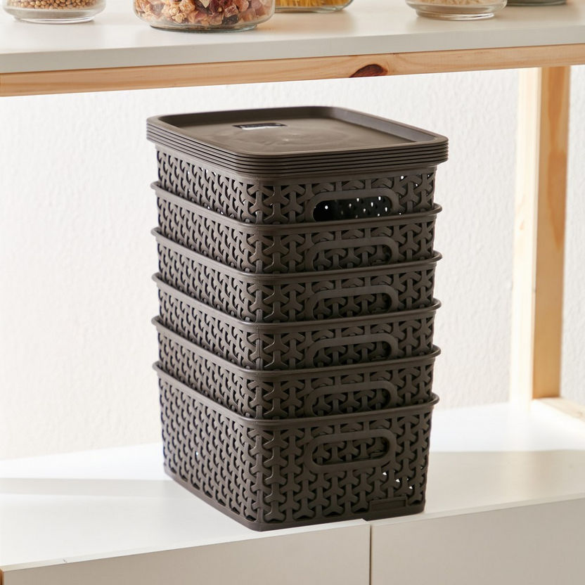 Essential 6-Piece Multi-Purpose Storage Basket with Lids - 25x20x10 cm-Organisers-image-1