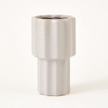 Sansa Ceramic Ribbed Vase - 11.5x11.5x20 cms