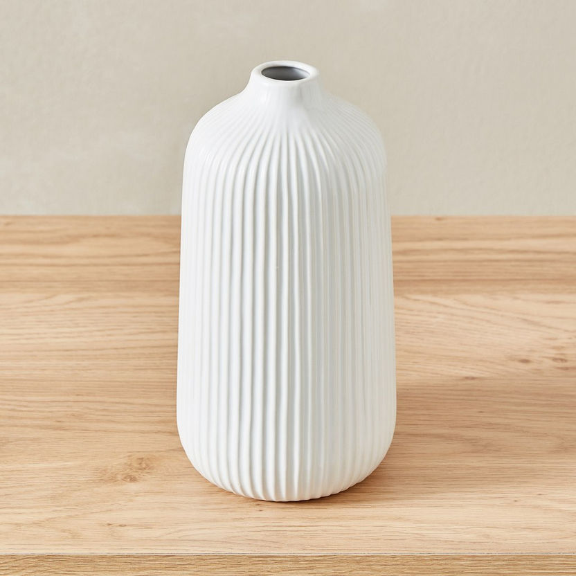 Sansa Ceramic Ribbed Vase -12.5x12.5x24.5 cm-Vases-image-2