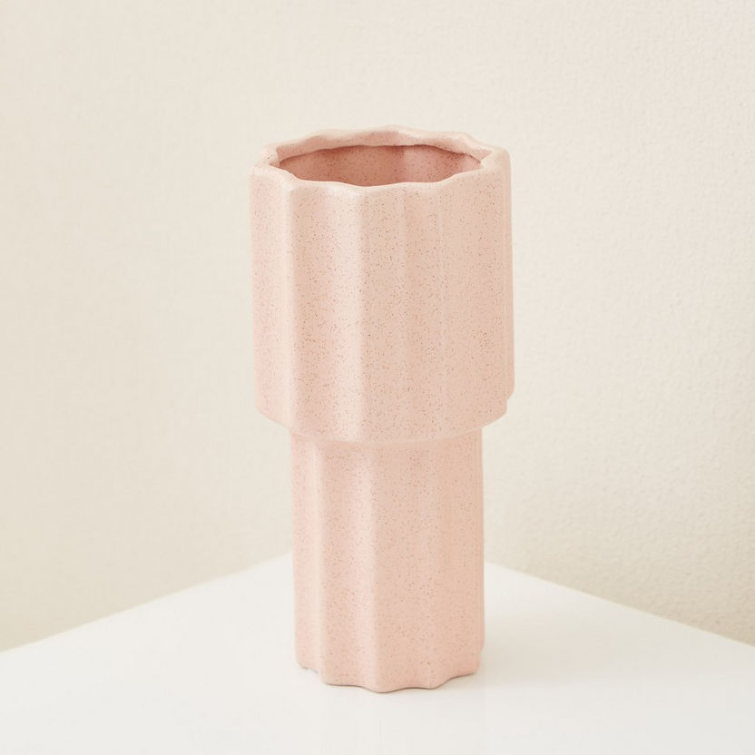Sansa Ceramic Ribbed Vase - 12.5x12.5x24.5 cm-Vases-image-1