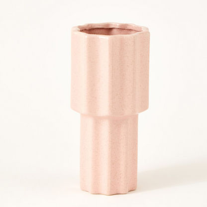 Sansa Ceramic Ribbed Vase - 12.5x12.5x24.5 cms