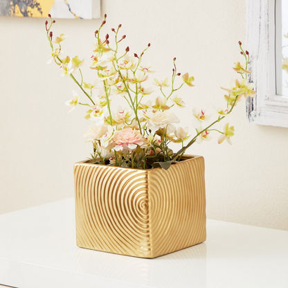 Sansa Ceramic Ribbed Vase - 16.5x16.5x15 cms