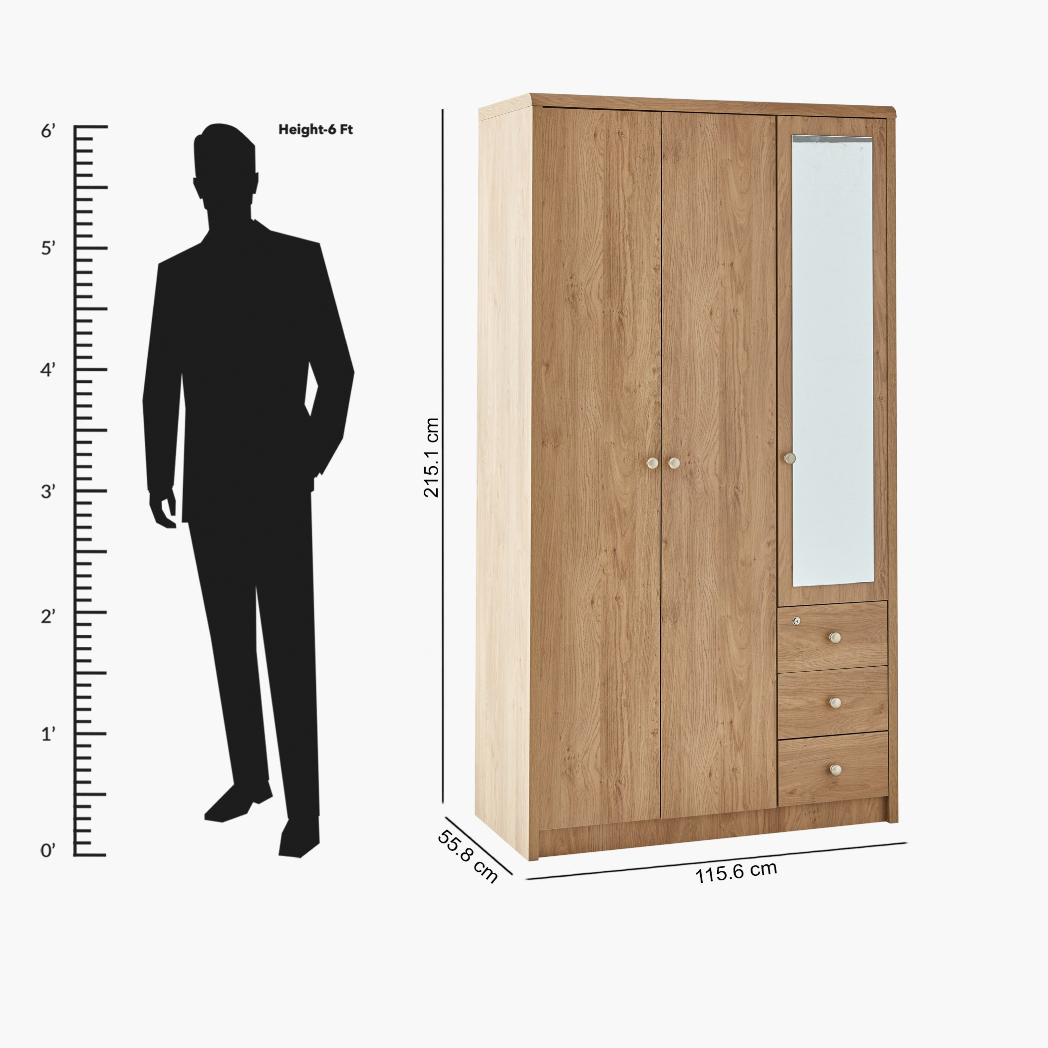 Nordica 3-Door Wardrobe with Mirror and 3 Drawers-hbxfurniture-wardrobes-image-15