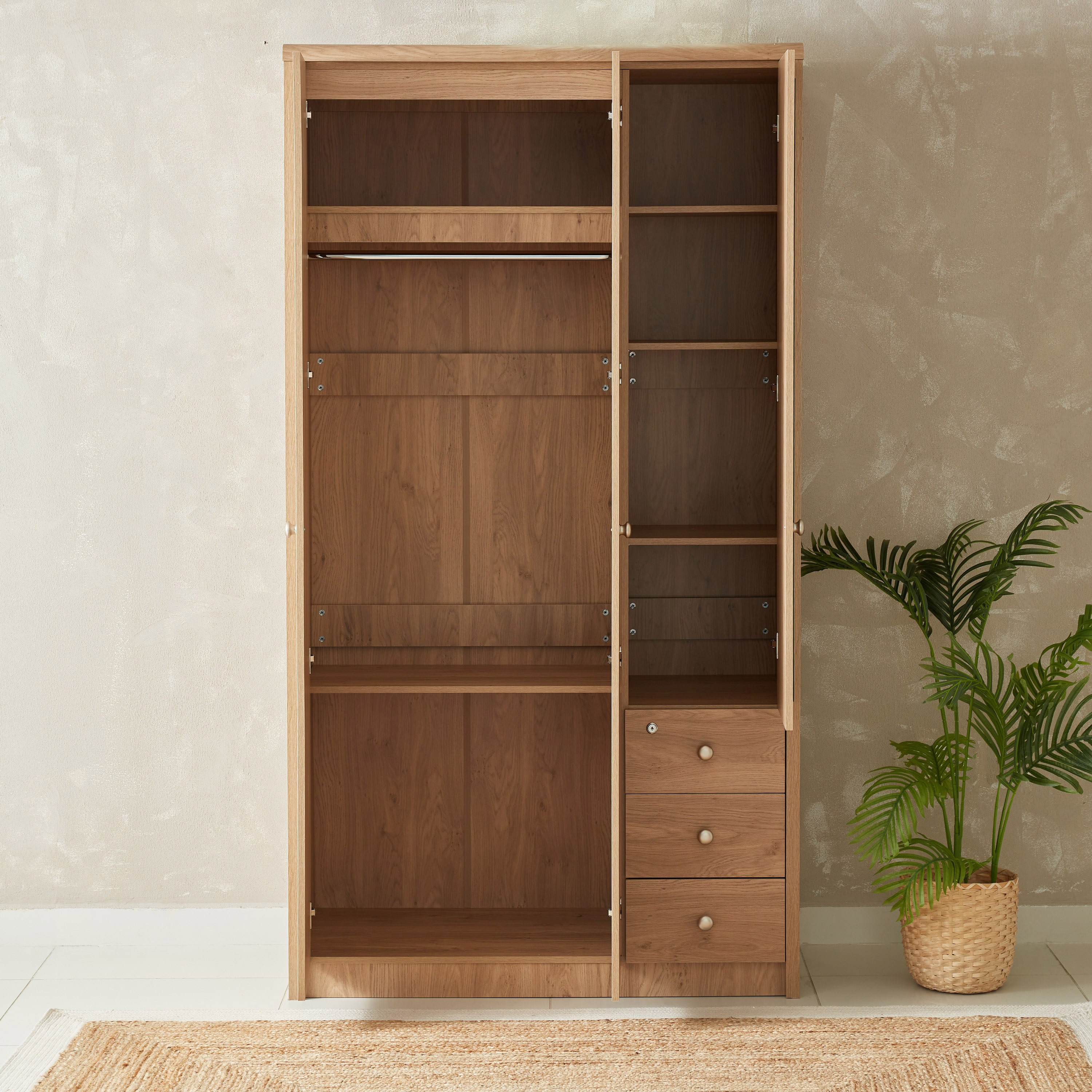 Nordica 3-Door Wardrobe with Mirror and 3 Drawers-hbxfurniture-wardrobes-image-7