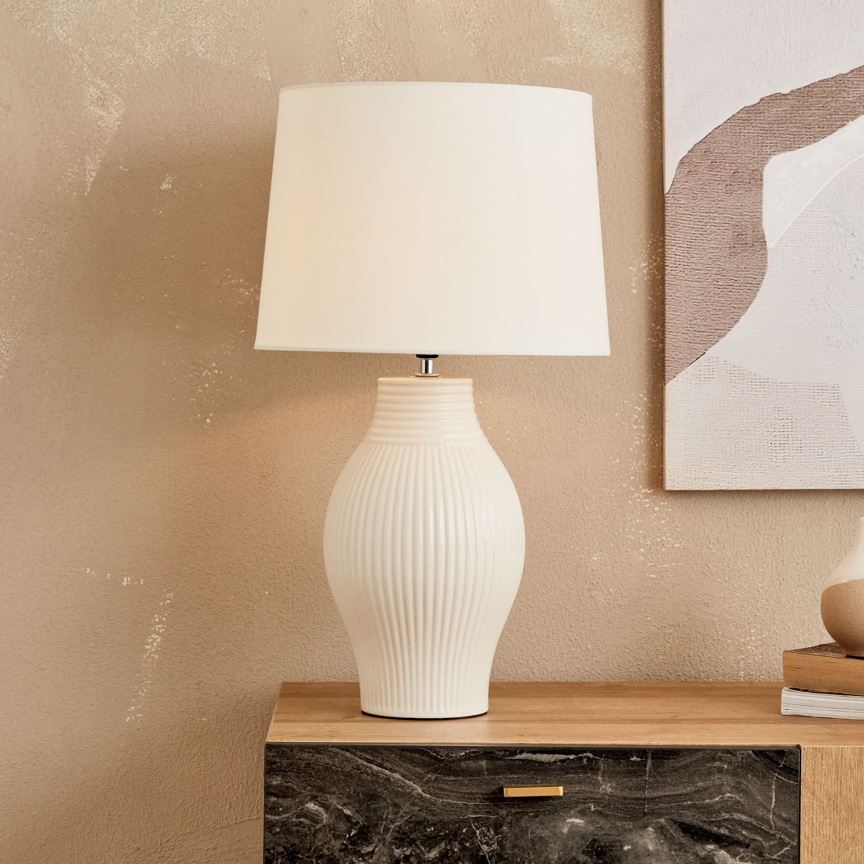 مصباح طاولة سيراميك من كلارك - 32x32x55 سم-hbxlivingroom-lighting-tablelamps-image-1