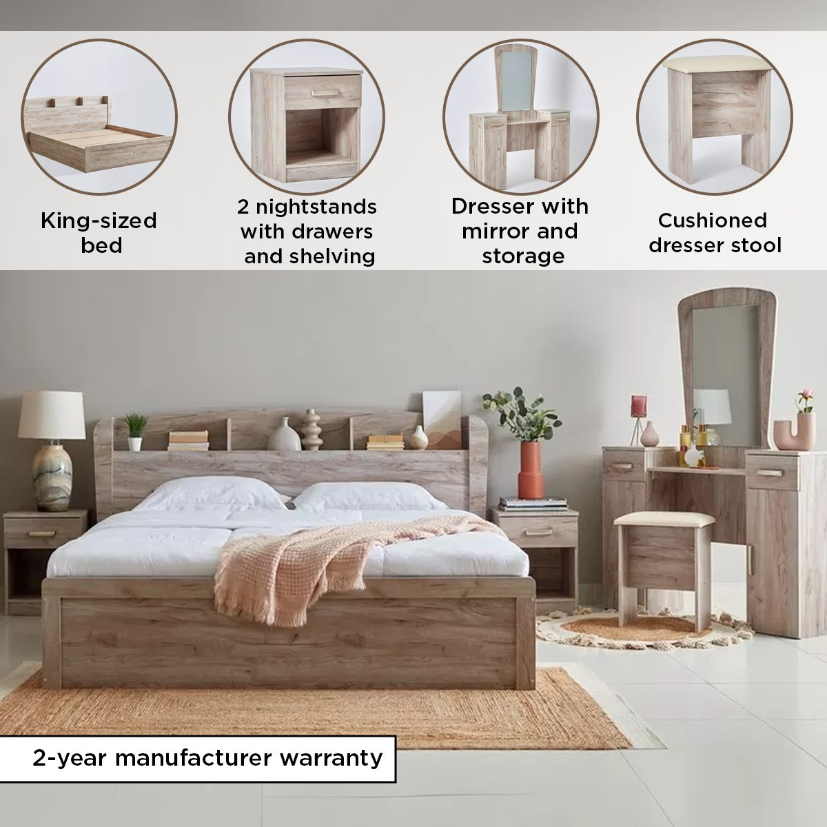 طقم غرفة نوم كينج 6 قطع - كينت من موڤو - 180×200 سم-hbxbedroom-bedsandbedsets-bedroomsets-king-image-4