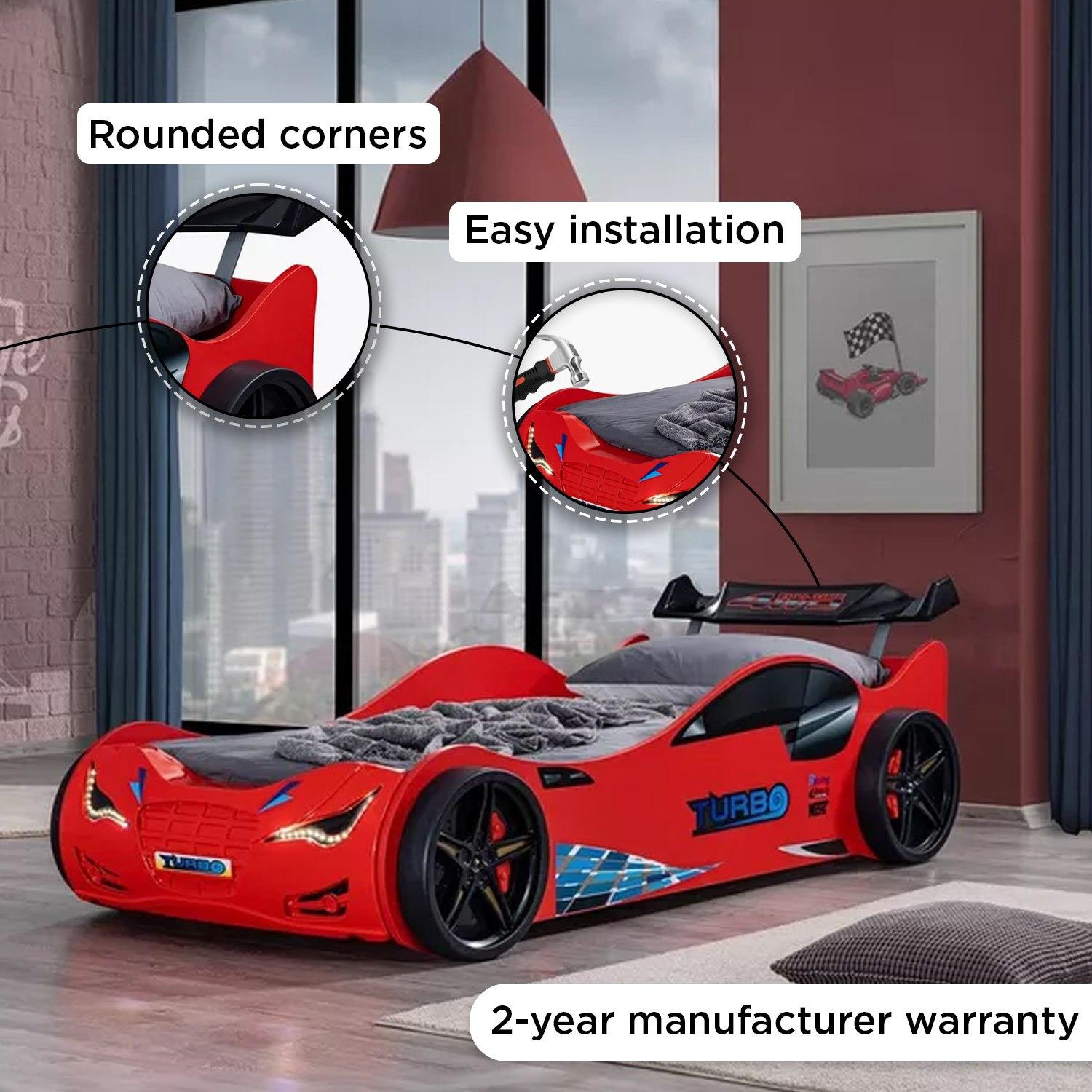 Vanilla Turbo Single Car Bed - 90x190 cm-hbxfurniture-bedsandbedsets-beds-single-image-8
