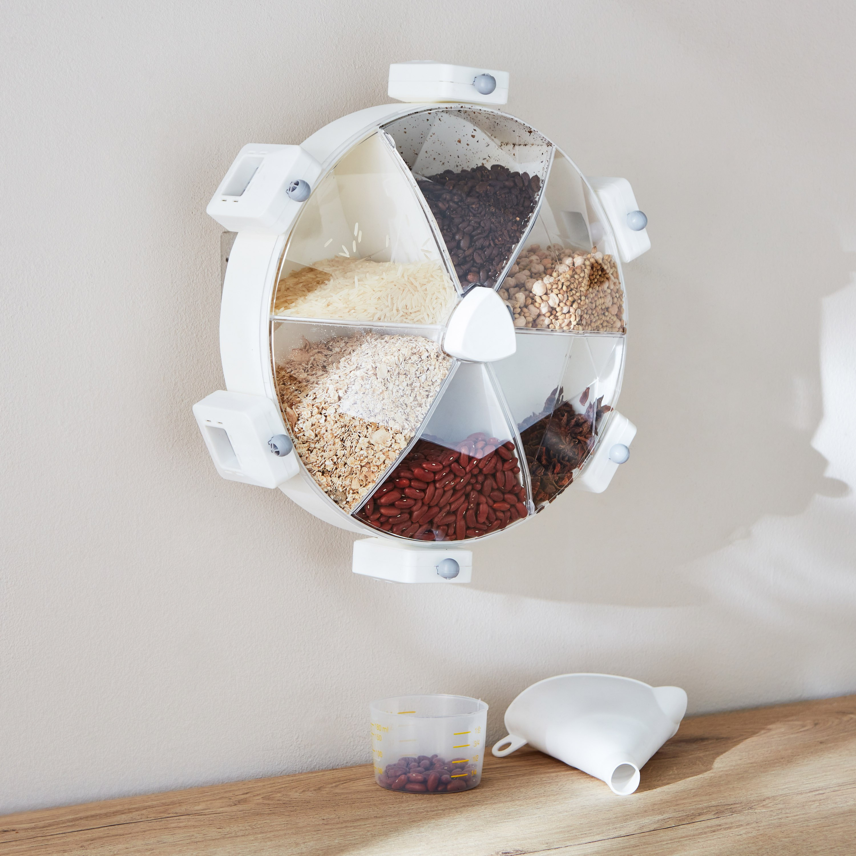 Essential Wall Mounted Rotatable 6-in-1 Grain Storage Container - 38.5x15x34.7 cm-hbxhomeware-hbxkitchen-image-1