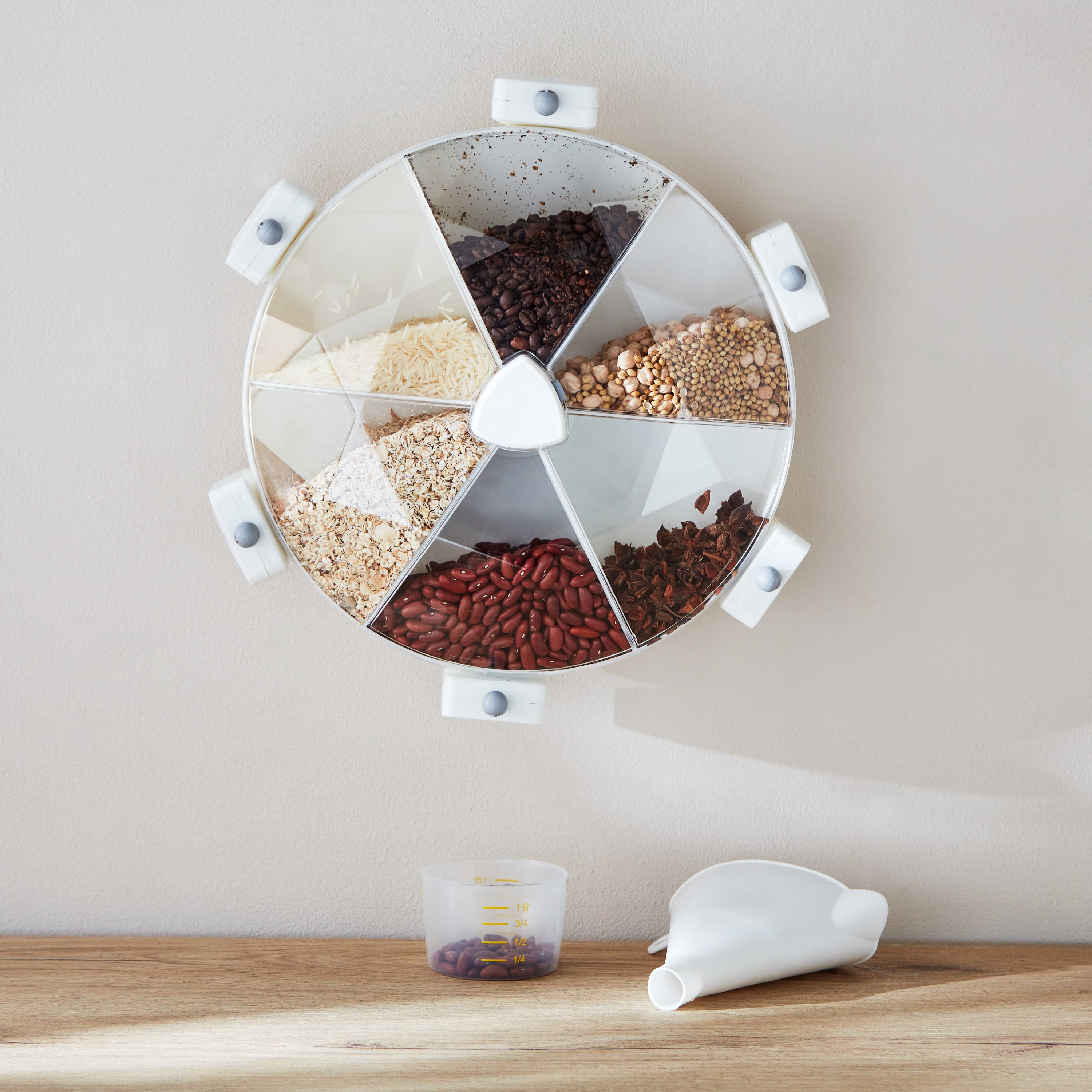 Essential Wall Mounted Rotatable 6-in-1 Grain Storage Container - 38.5x15x34.7 cm-hbxhomeware-hbxkitchen-image-2