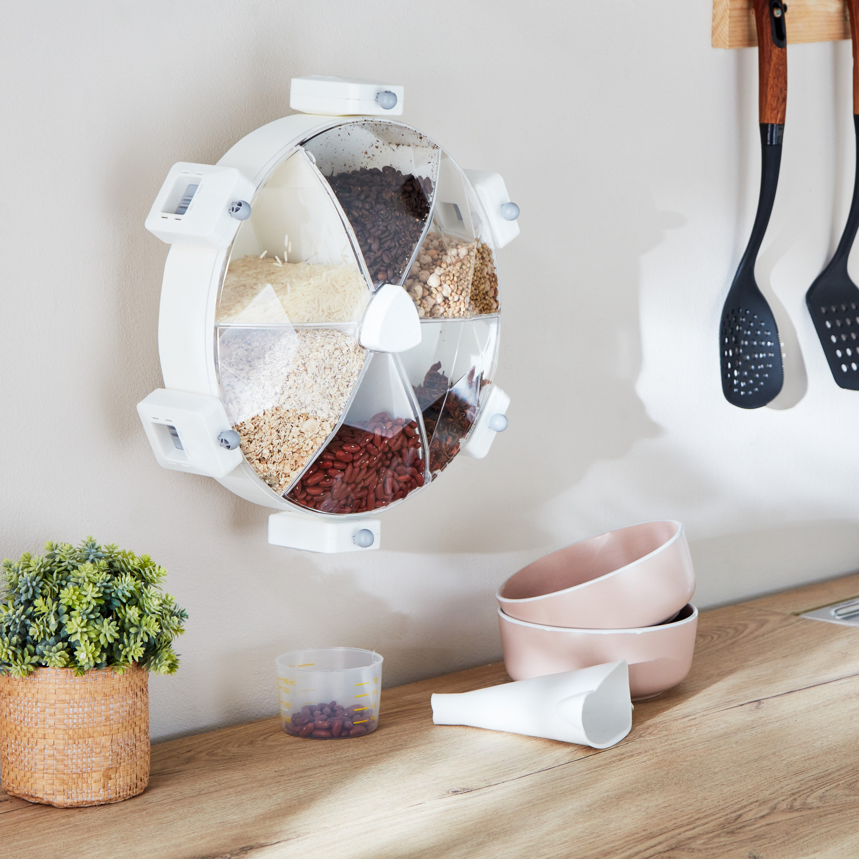 Essential Wall Mounted Rotatable 6-in-1 Grain Storage Container - 38.5x15x34.7 cm-hbxhomeware-hbxkitchen-image-5