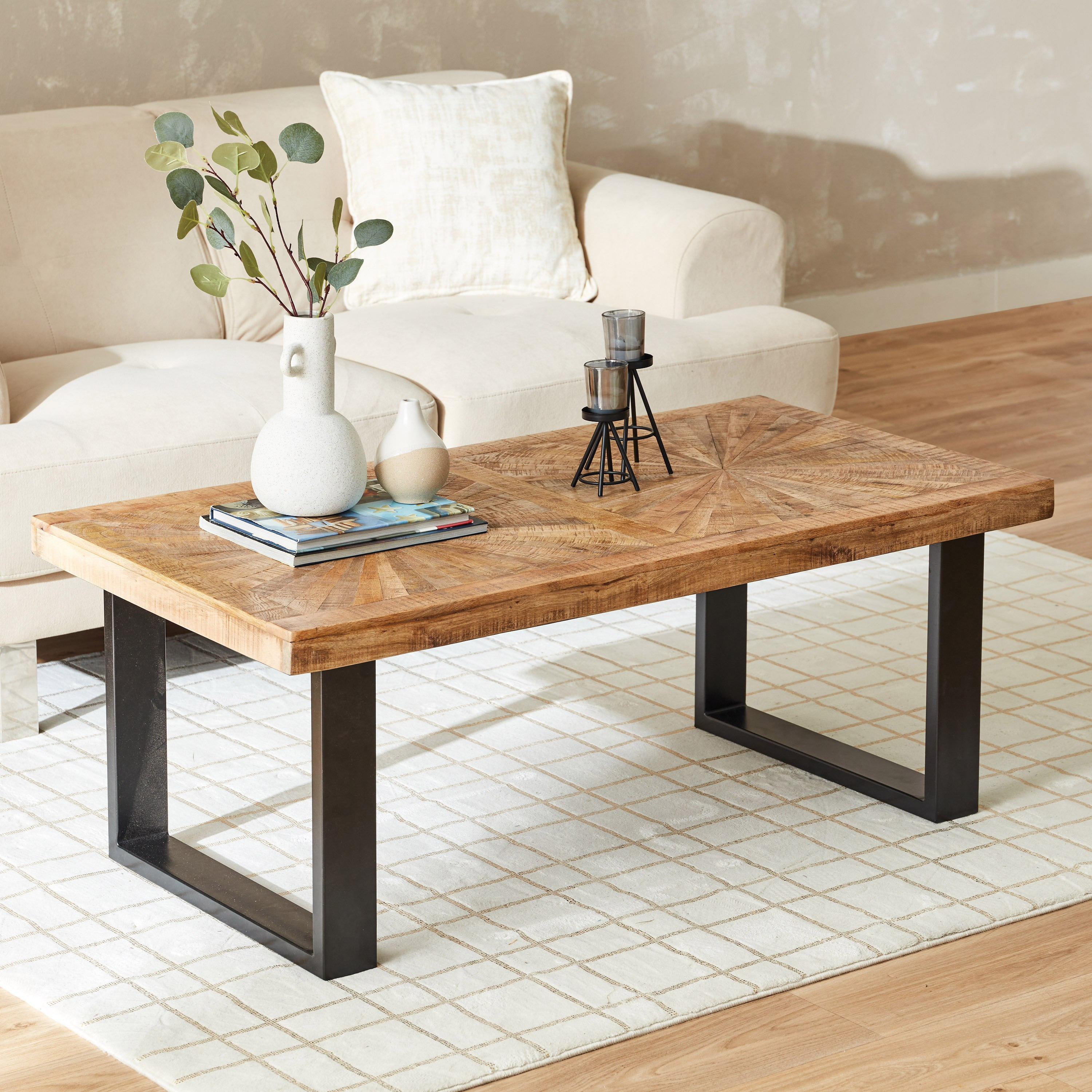 Solid wood and metal shop coffee table