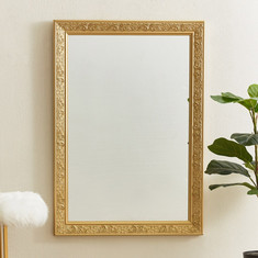 Lago Wood Frame Wall Mirror with Textured Border - 72x102 cms