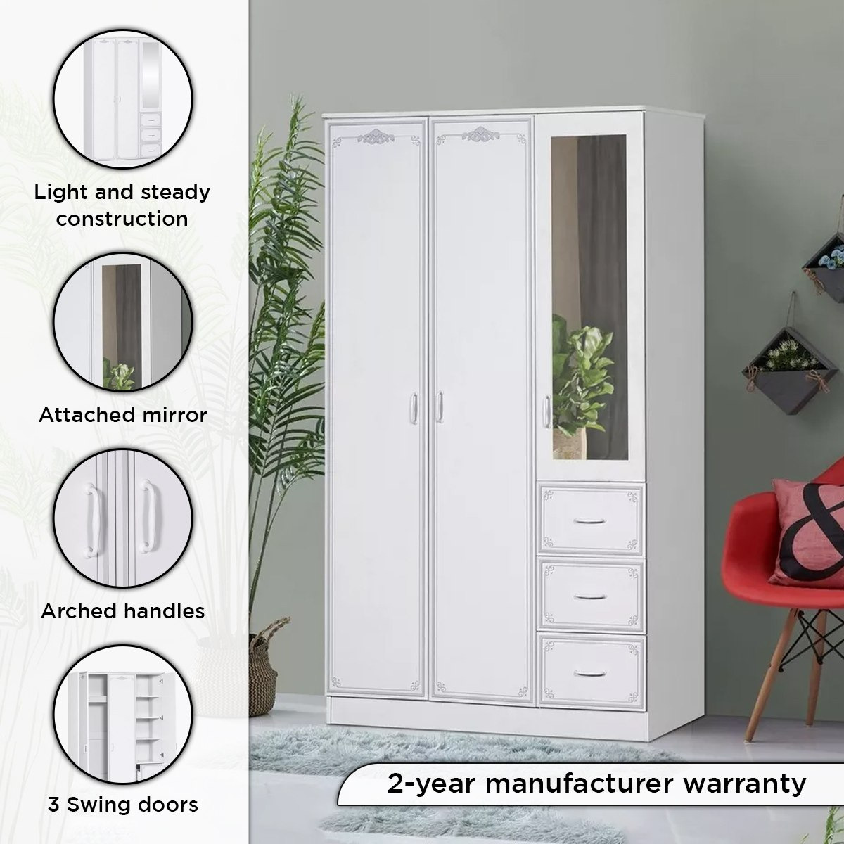 خزانة ملابس 3 أبواب بمرآة و3 أدراج من سبرينج-hbxfurniture-wardrobes-image-4