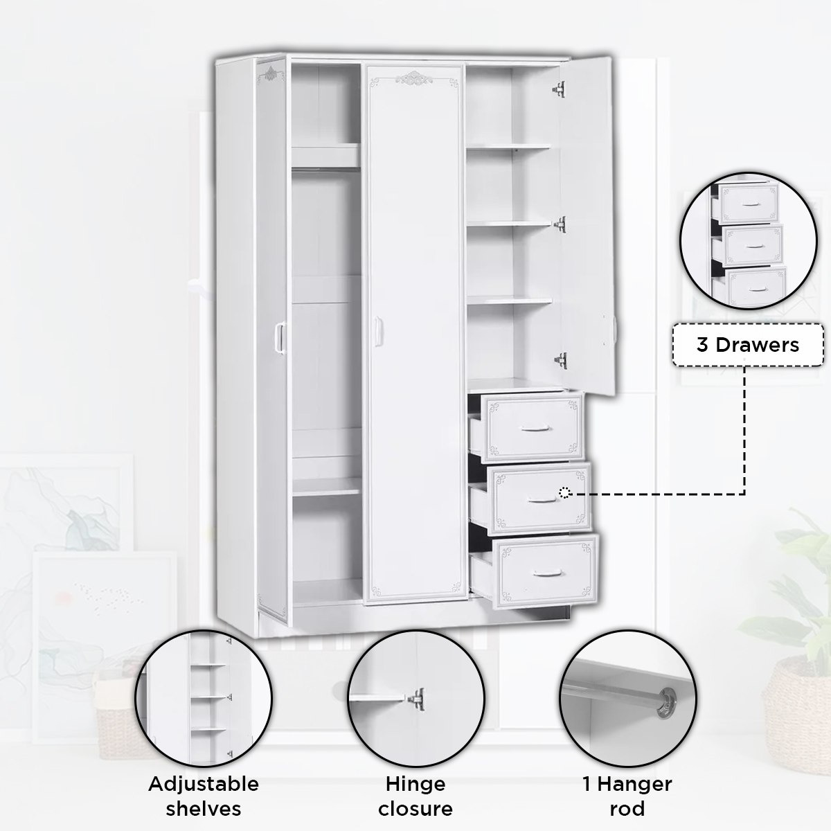 خزانة ملابس 3 أبواب بمرآة و3 أدراج من سبرينج-hbxfurniture-wardrobes-image-5