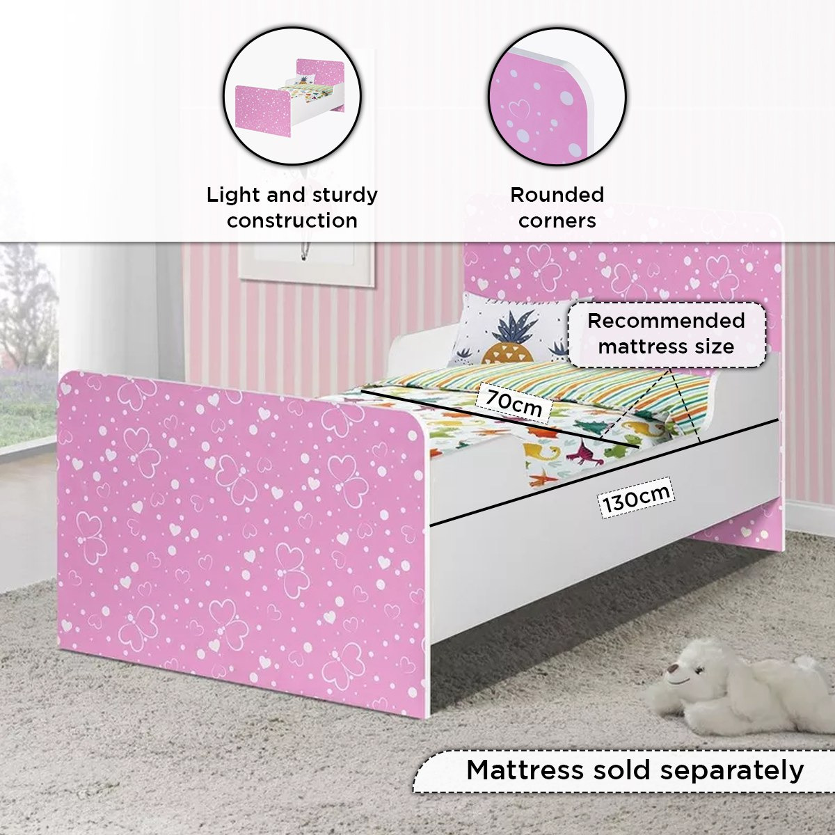 Vanilla Butterfly Toddler Bed - 70x130 cm-hbxfurniture-bedsandbedsets-beds-toddler-image-4