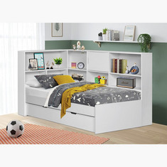 Vanilla Shelf and Headboard Storage Single Bed with Trundle - 90x200 cms