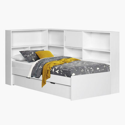 Vanilla Shelf and Headboard Storage Single Bed with Trundle - 90x200 cms