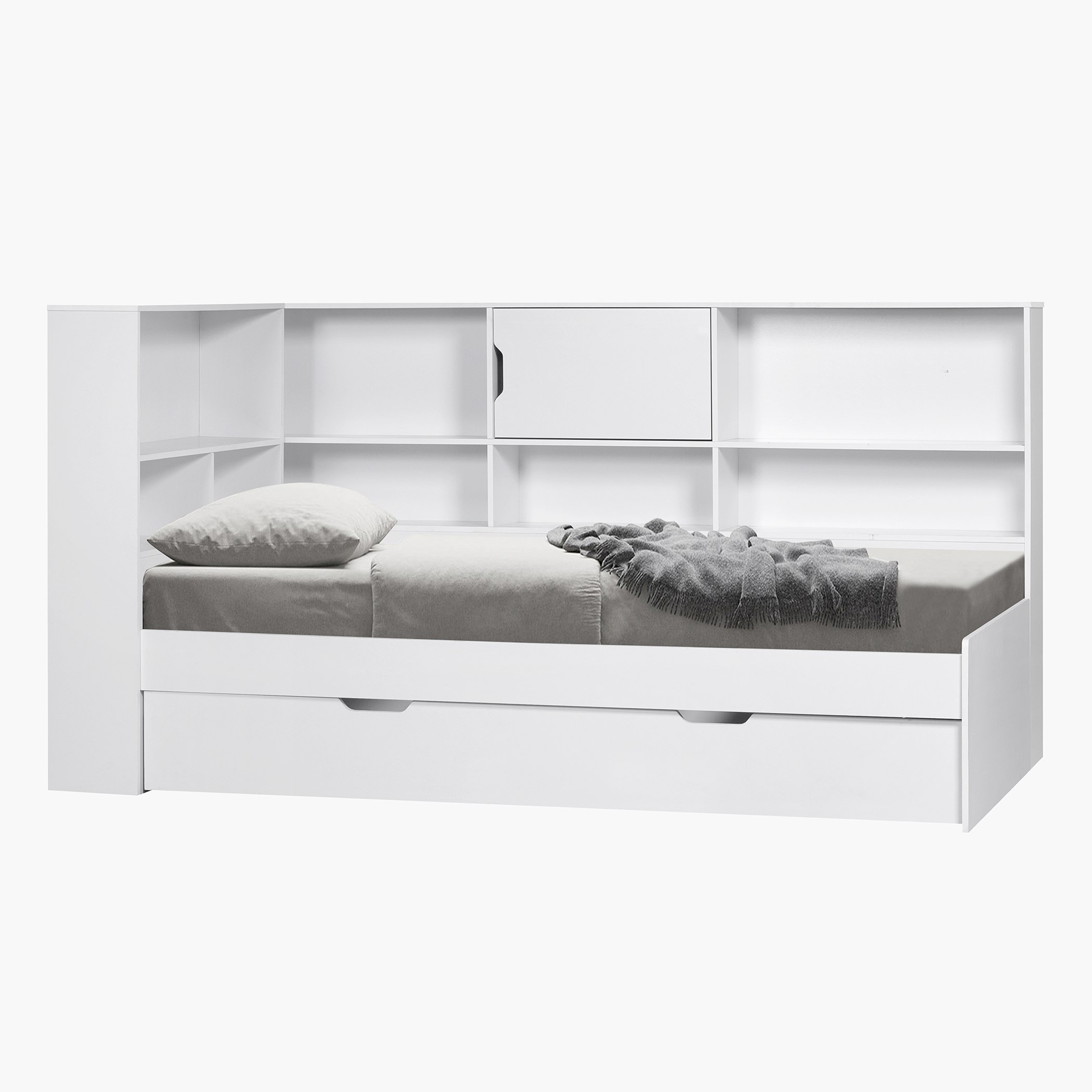 Vanilla Shelf and Headboard Storage Single Bed with Trundle - 90x200 cm-hbxfurniture-bedsandbedsets-beds-single-image-7