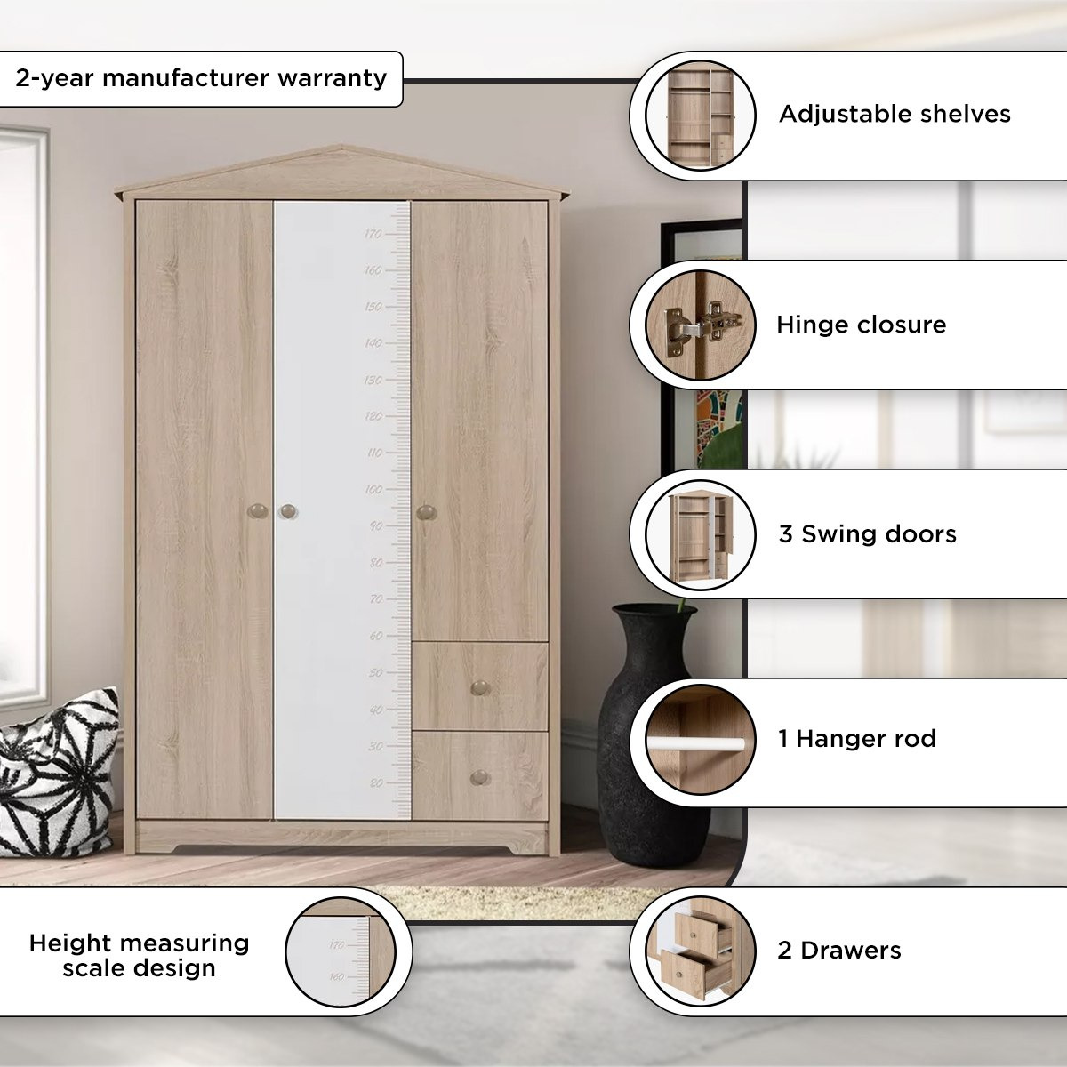 My House 3-Door Wardrobe with 2 Drawers-hbxfurniture-wardrobes-image-4
