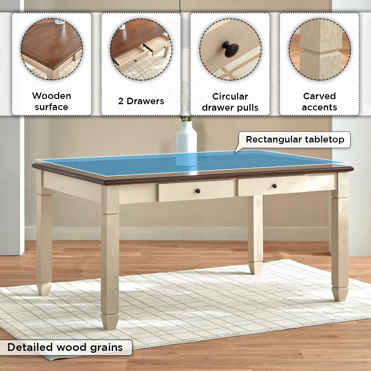 طقم سفرة 6 مقاعد مع مقعد بنش من تاهو-hbxfurniture-diningtablesandsets-diningsets-sixseater-image-7