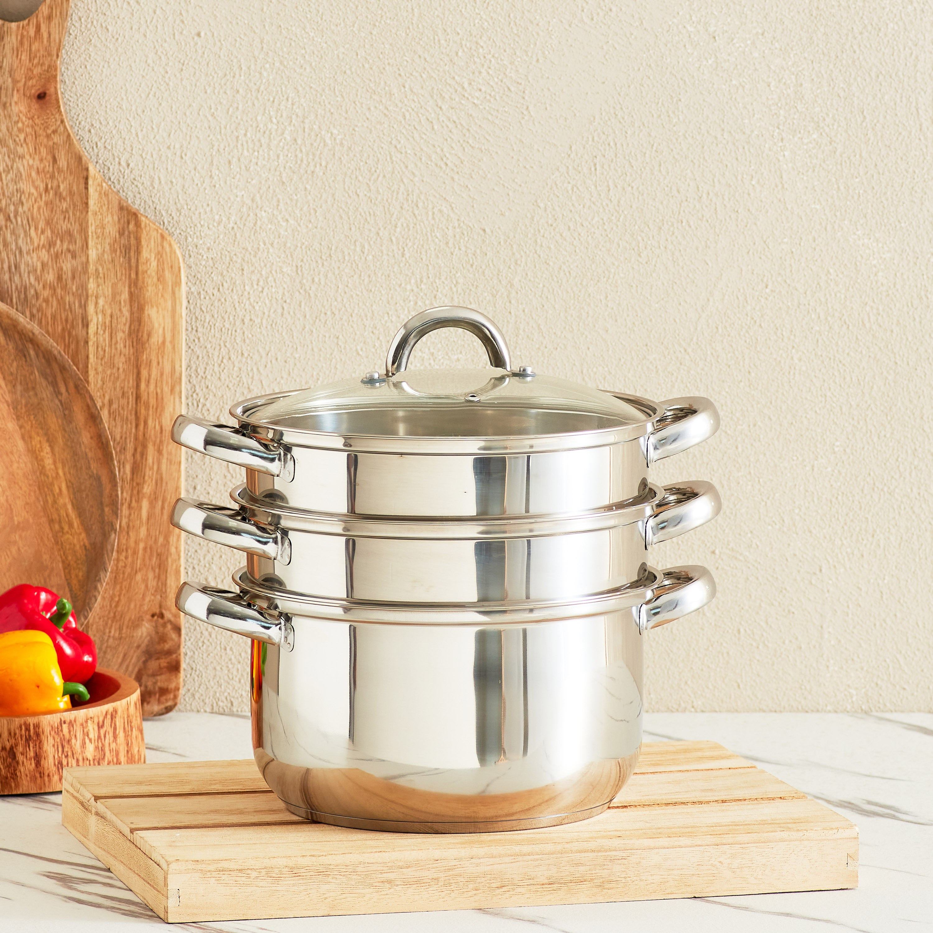 قدر بخار ستانليس ستيل 3 طوابق بغطاء من بريما - 24 سم-hbxhomeware-hbxkitchen-image-1