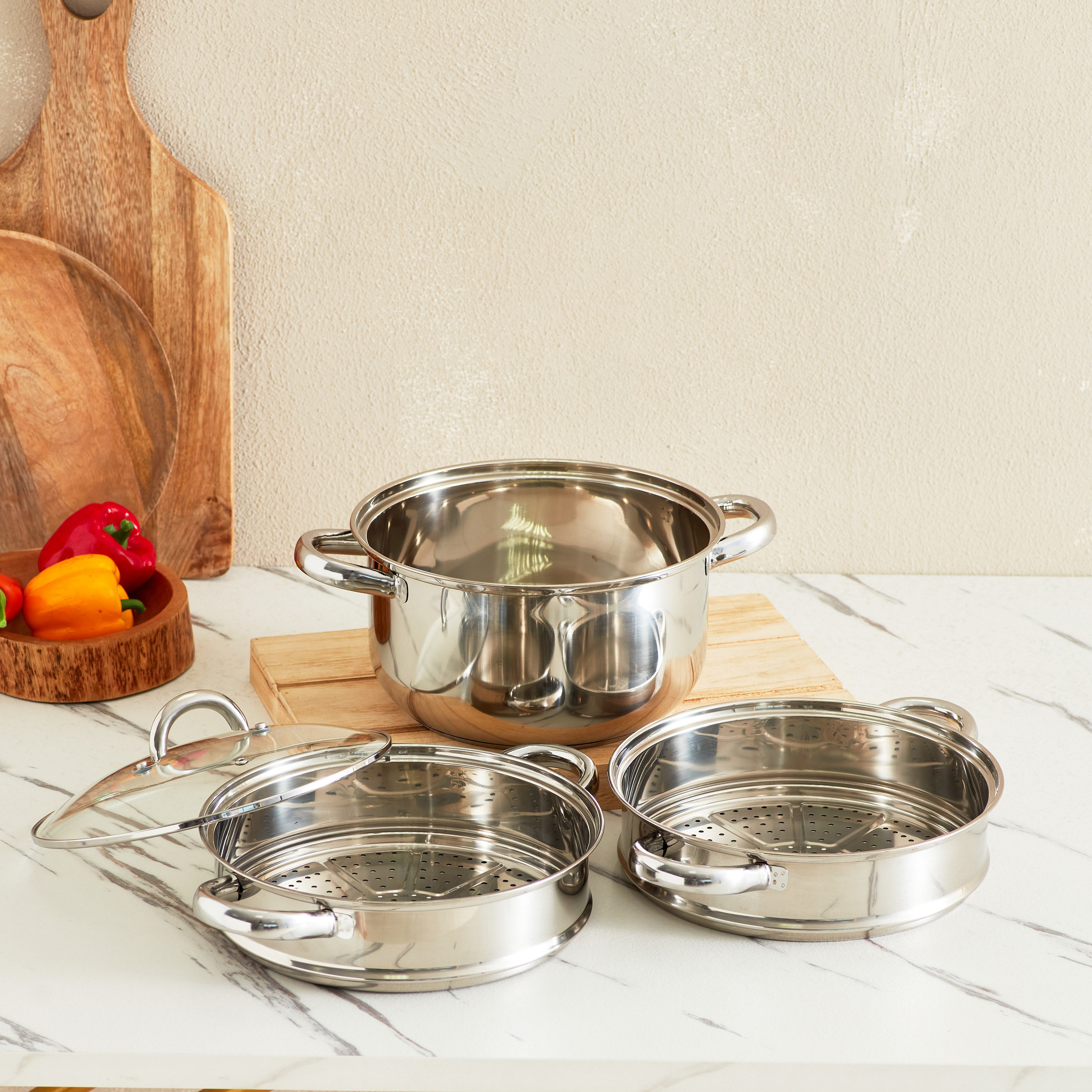 قدر بخار ستانليس ستيل 3 طوابق بغطاء من بريما - 26 سم-hbxhomeware-hbxkitchen-image-2