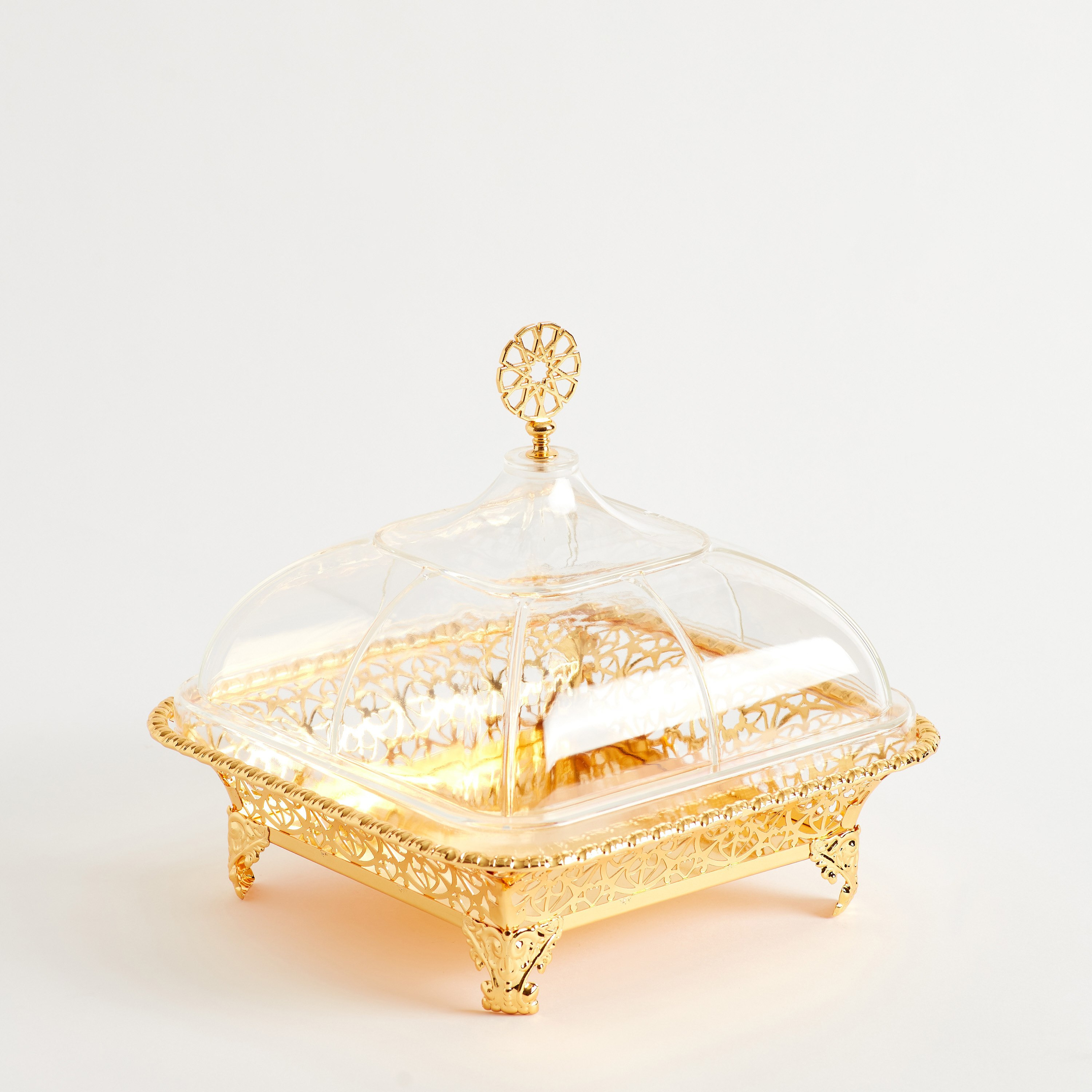 صينية تقديم مربعة بطلاء ذهبي وغطاء أكريليك من أدورا - 21.7x21.7x22.3 سم-hbxdecorandfurnishings-tabletop-serveware-image-6