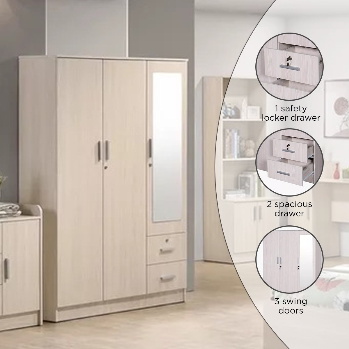 Movo Bella 3-Door Wardrobe with 2 Drawers-hbxfurniture-wardrobes-image-18
