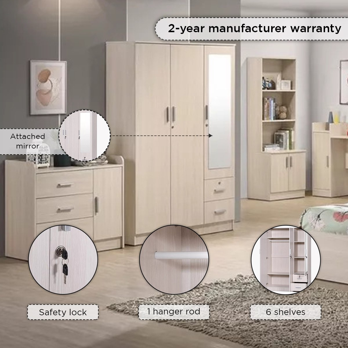 Movo Bella 3-Door Wardrobe with 2 Drawers-hbxfurniture-wardrobes-image-19