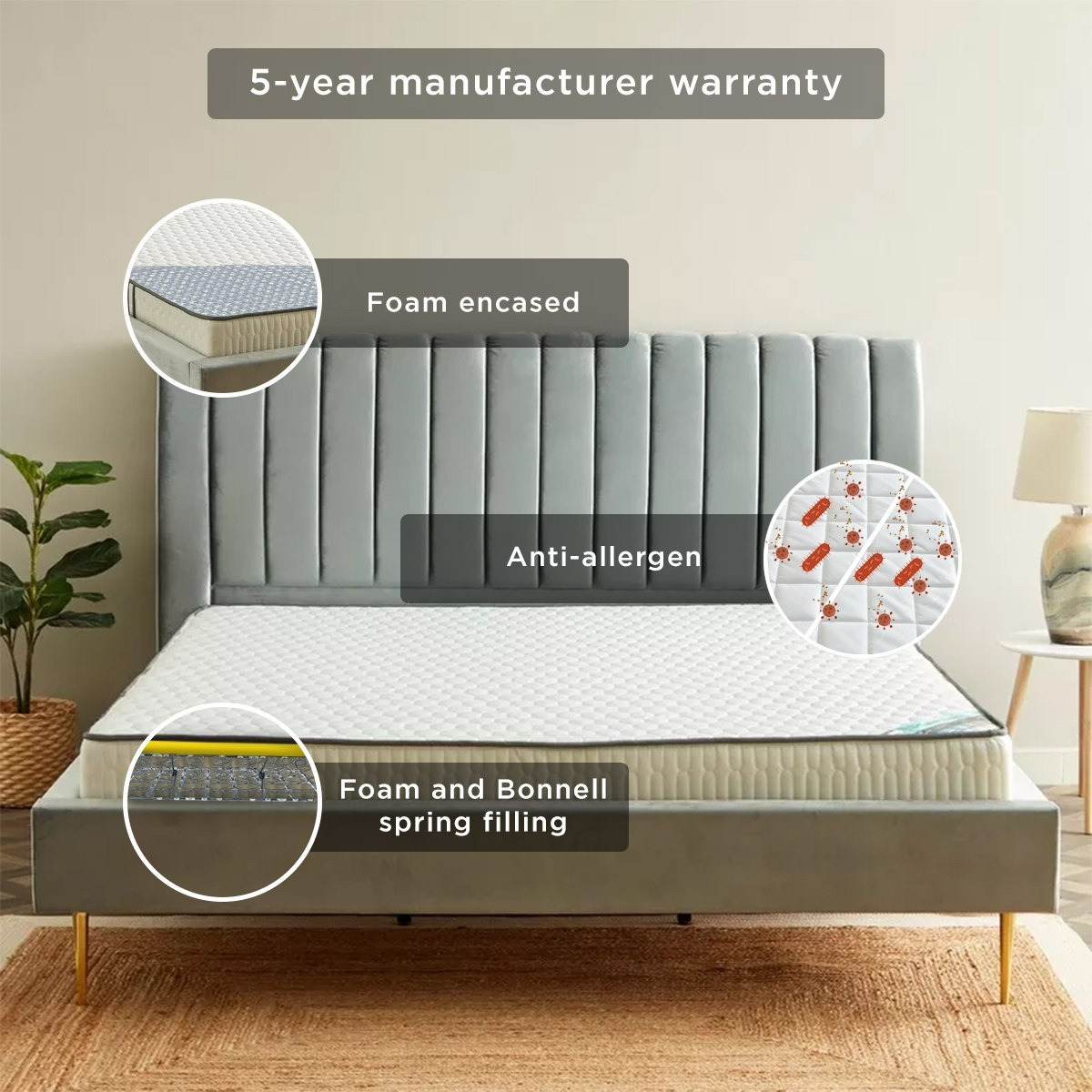 SleepEase iCalm Lux Medium Firm Side Foam Encased Bonnell Spring Single Mattress - 90x200x22 cm -hbxfurniture-bedroom-mattresses-single-image-6