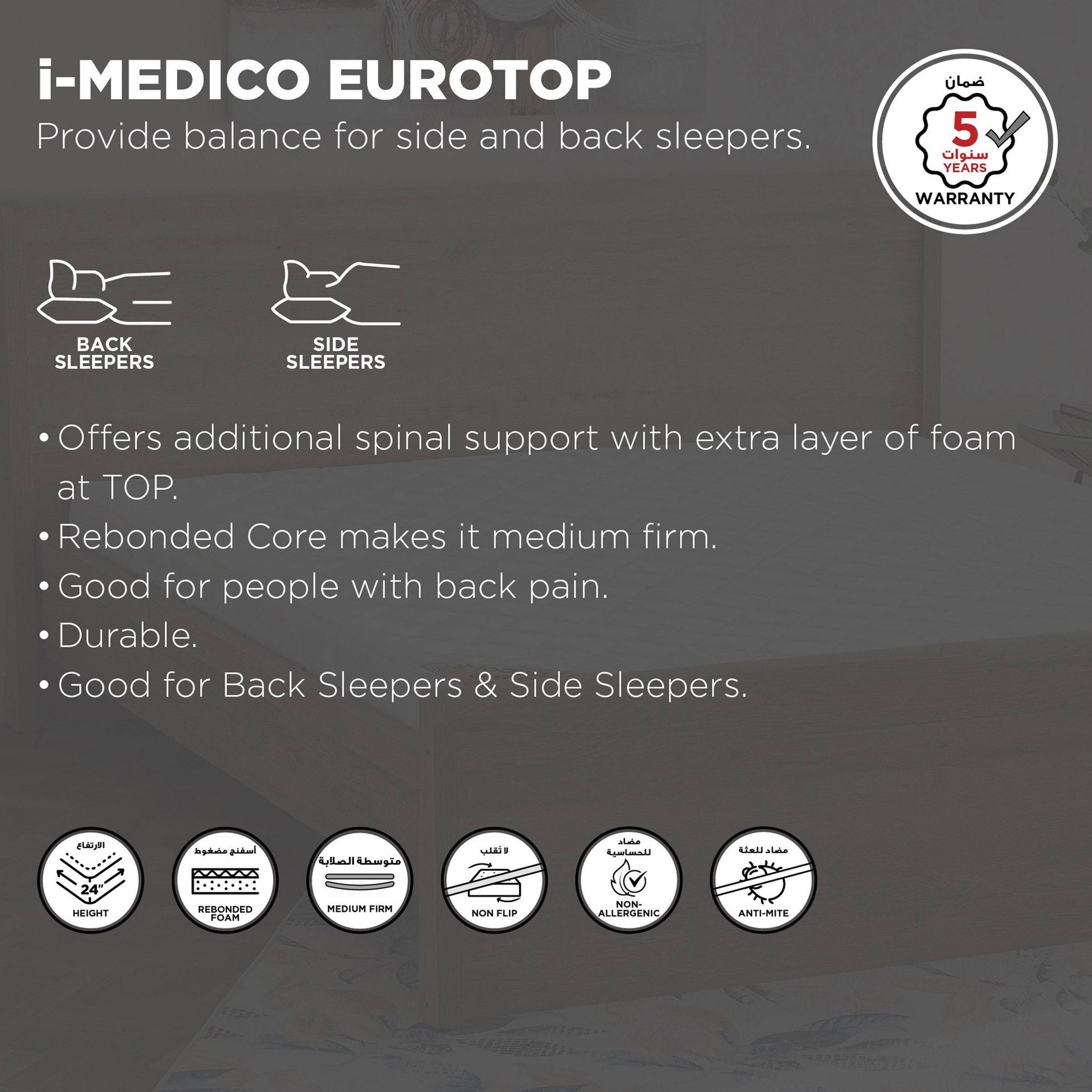 SleepNest iMedico Eurotop Medium Firm Rebonded Foam Queen Mattress - 140x200x24 cm-hbxbedroom-mattresses-queen-image-4