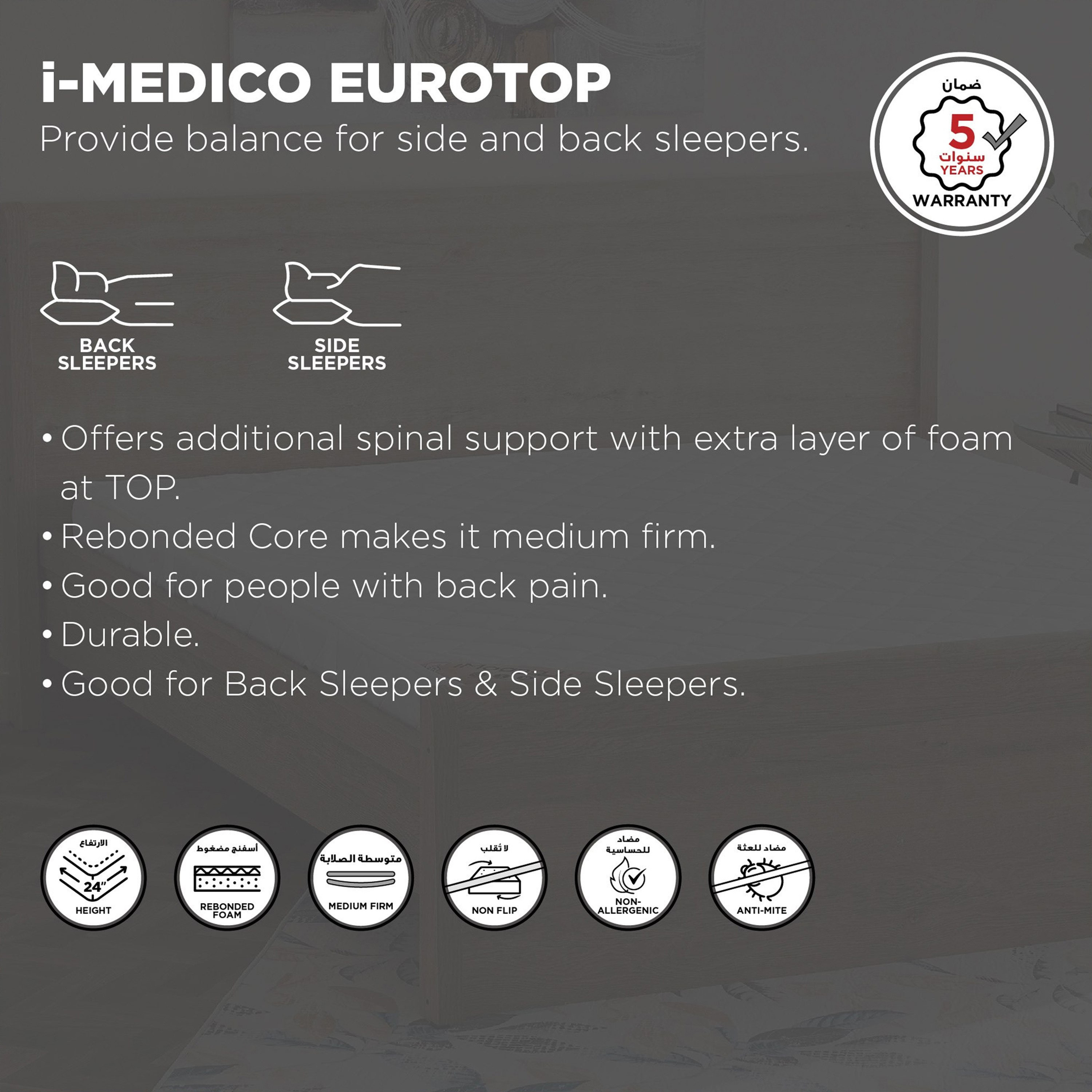 SleepNest iMedico Eurotop Medium Firm Rebonded Foam Queen Mattress - 160x200x24 cm-hbxbedroom-mattresses-queen-image-4