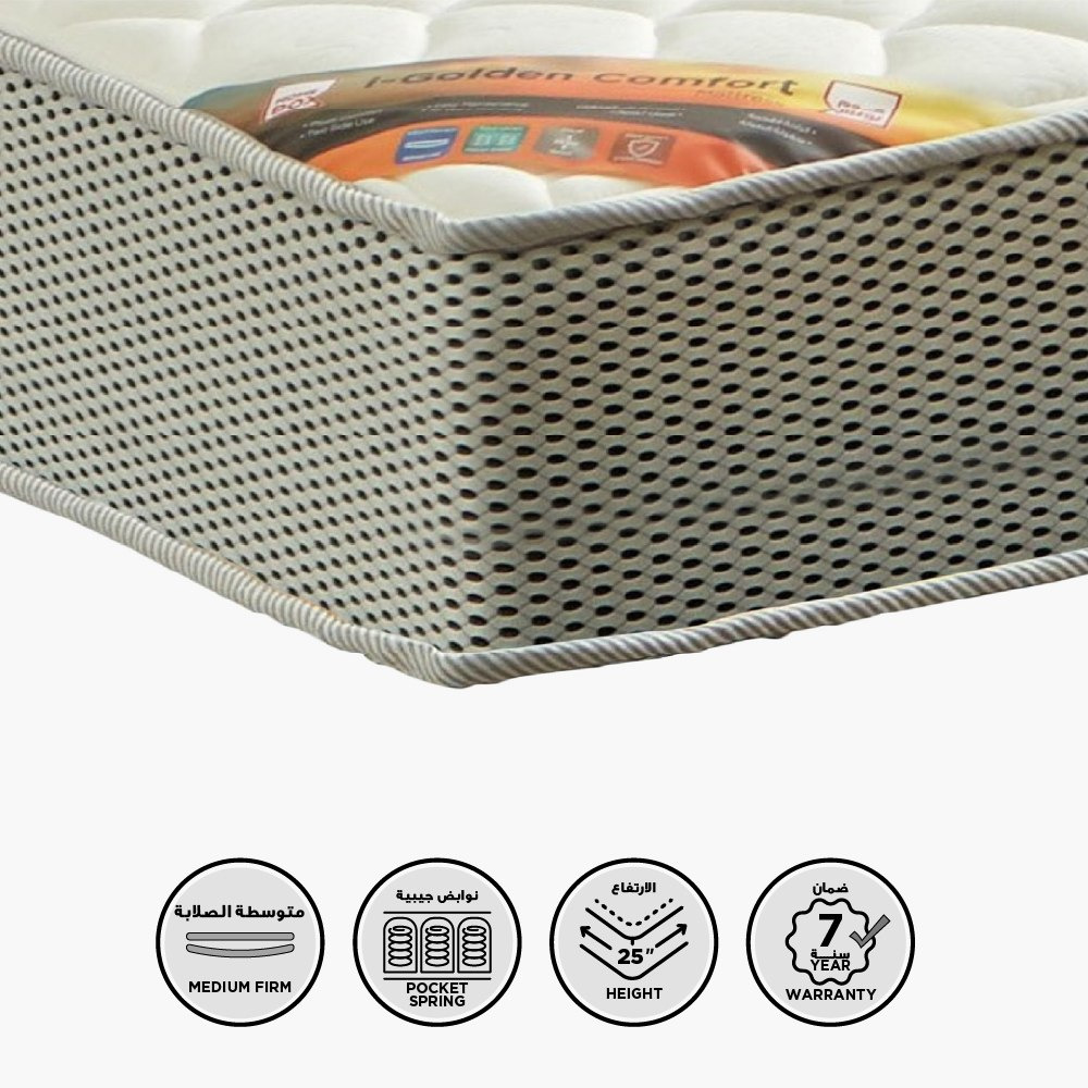 SleepNest iGolden Comfort Lux Medium Firm Pocket Spring Single Mattress - 90x200x25 cm-hbxfurniture-bedroom-mattresses-single-image-1